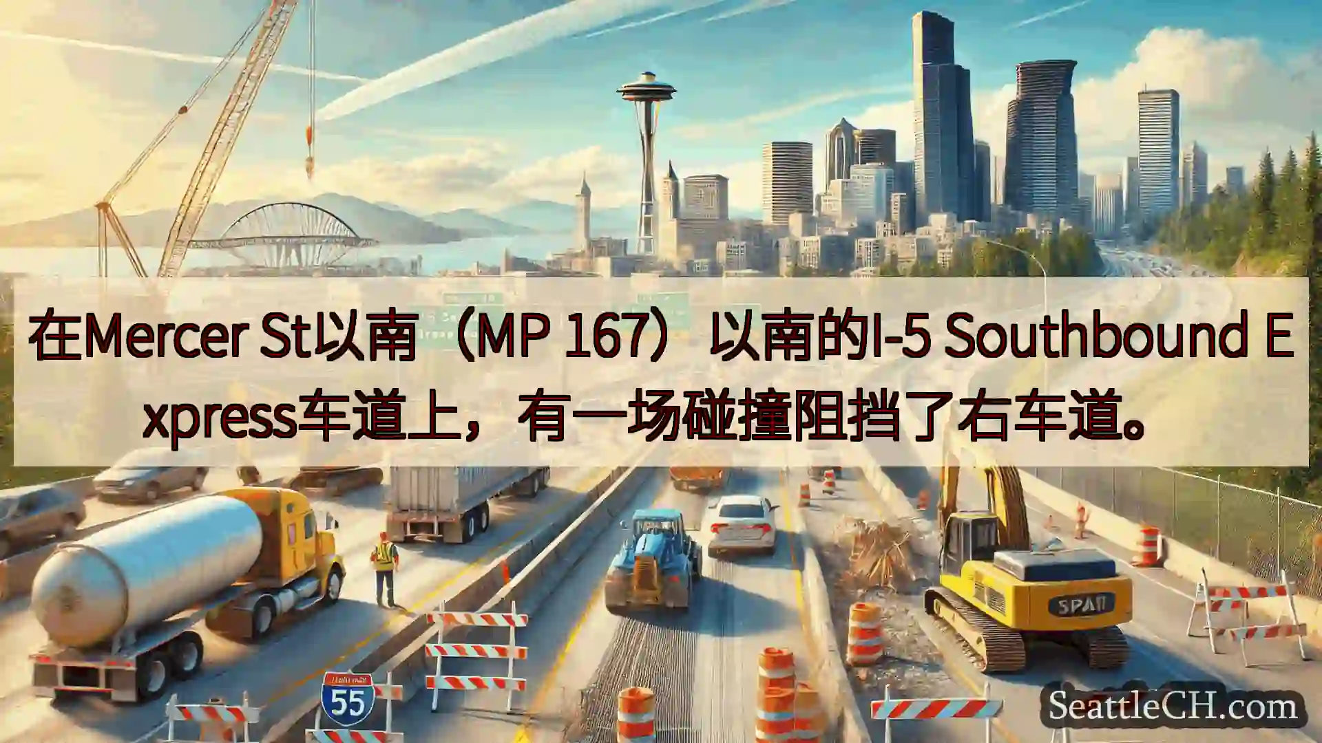西雅图交通新闻 在Mercer St以南（MP 167）以南的I-5