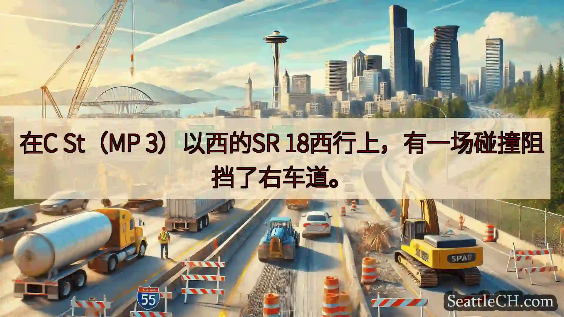 西雅图交通新闻 在C St（MP 3）以西的SR 18西行上，有一场碰撞阻挡了右车道。