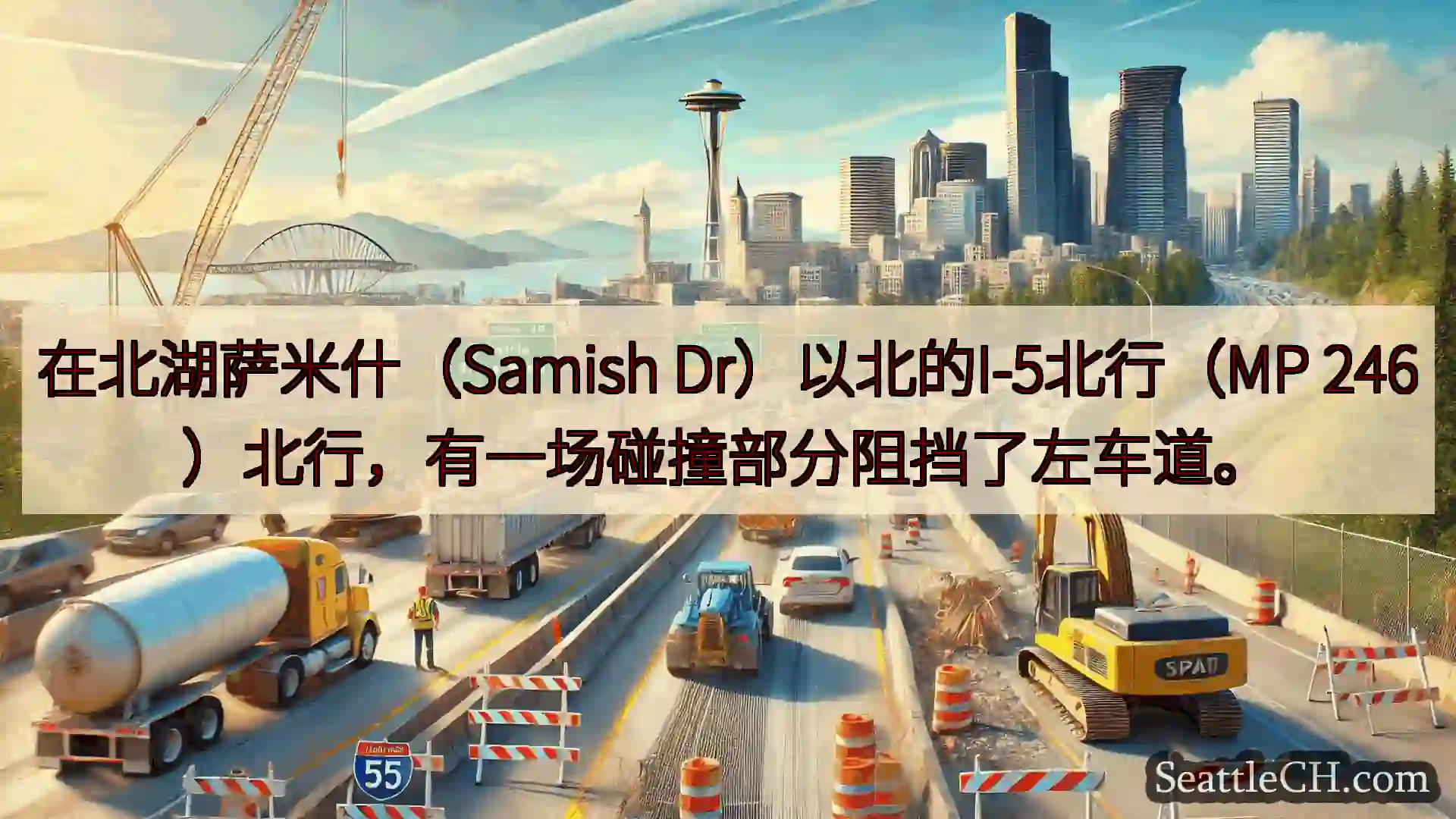 西雅图交通新闻 在北湖萨米什（Samish Dr）以北的I-5北行（MP