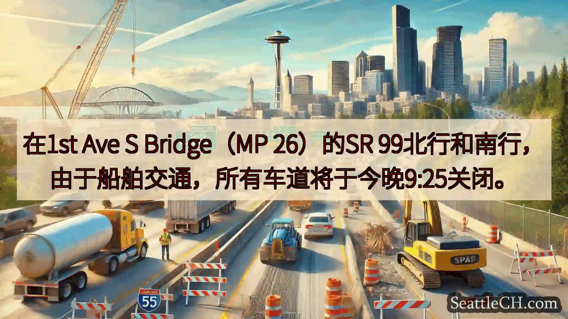 西雅图交通新闻 在1st Ave S Bridge（MP 26）的SR