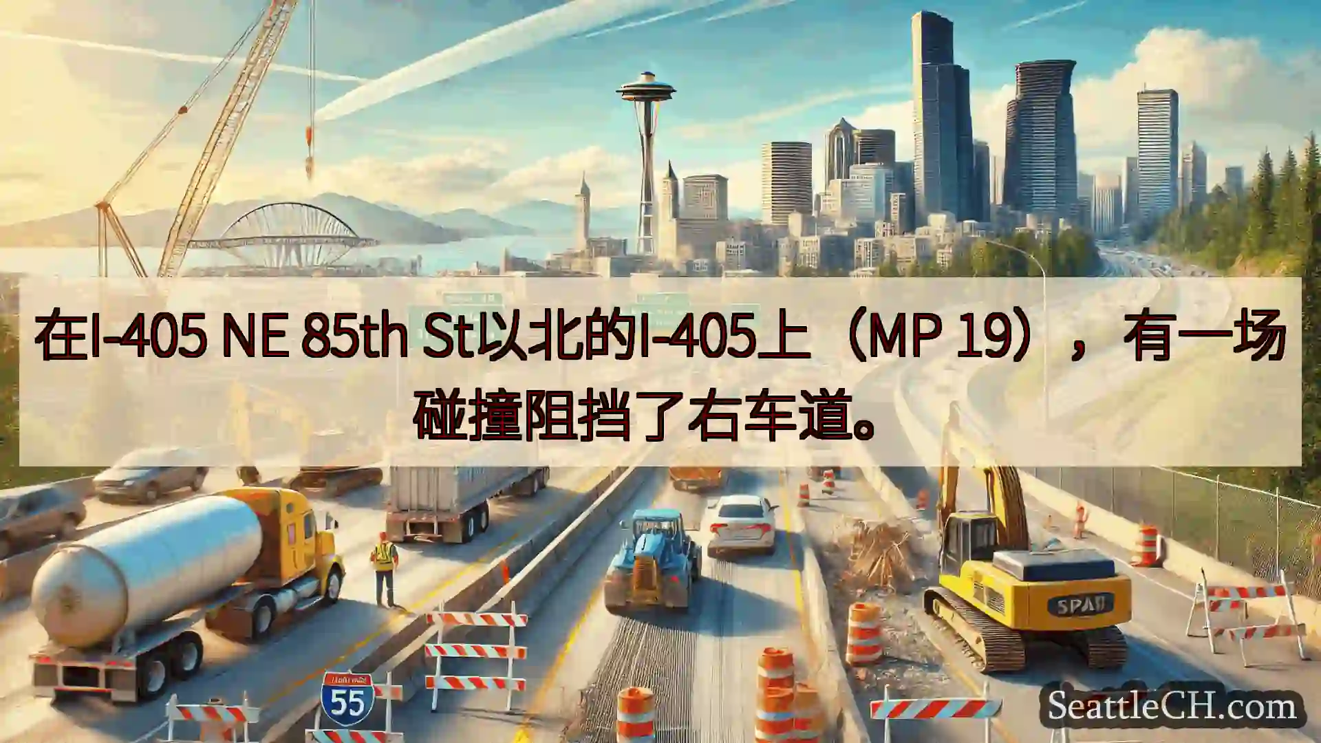 西雅图交通新闻 在I-405 NE 85th St以北的I-405上（MP