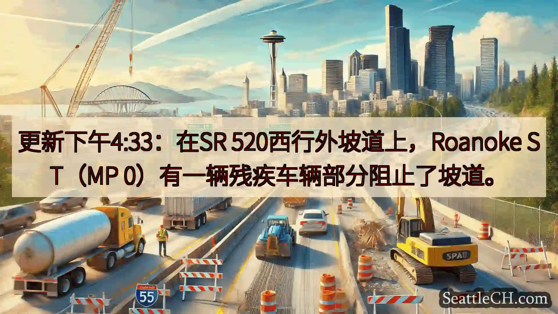 西雅图交通新闻 更新下午4:33：在SR 520西行外坡道上，Roanoke