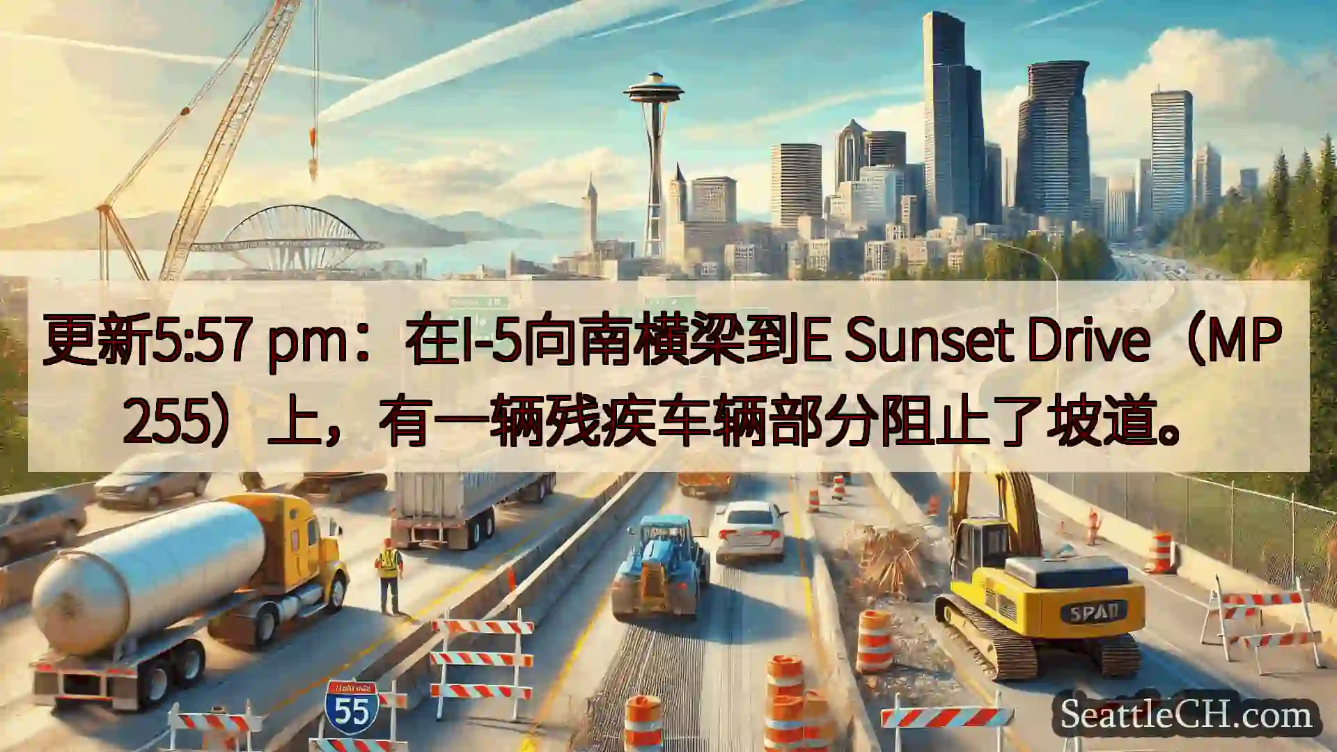 西雅图交通新闻 更新5:57 pm：在I-5向南横梁到E Sunset