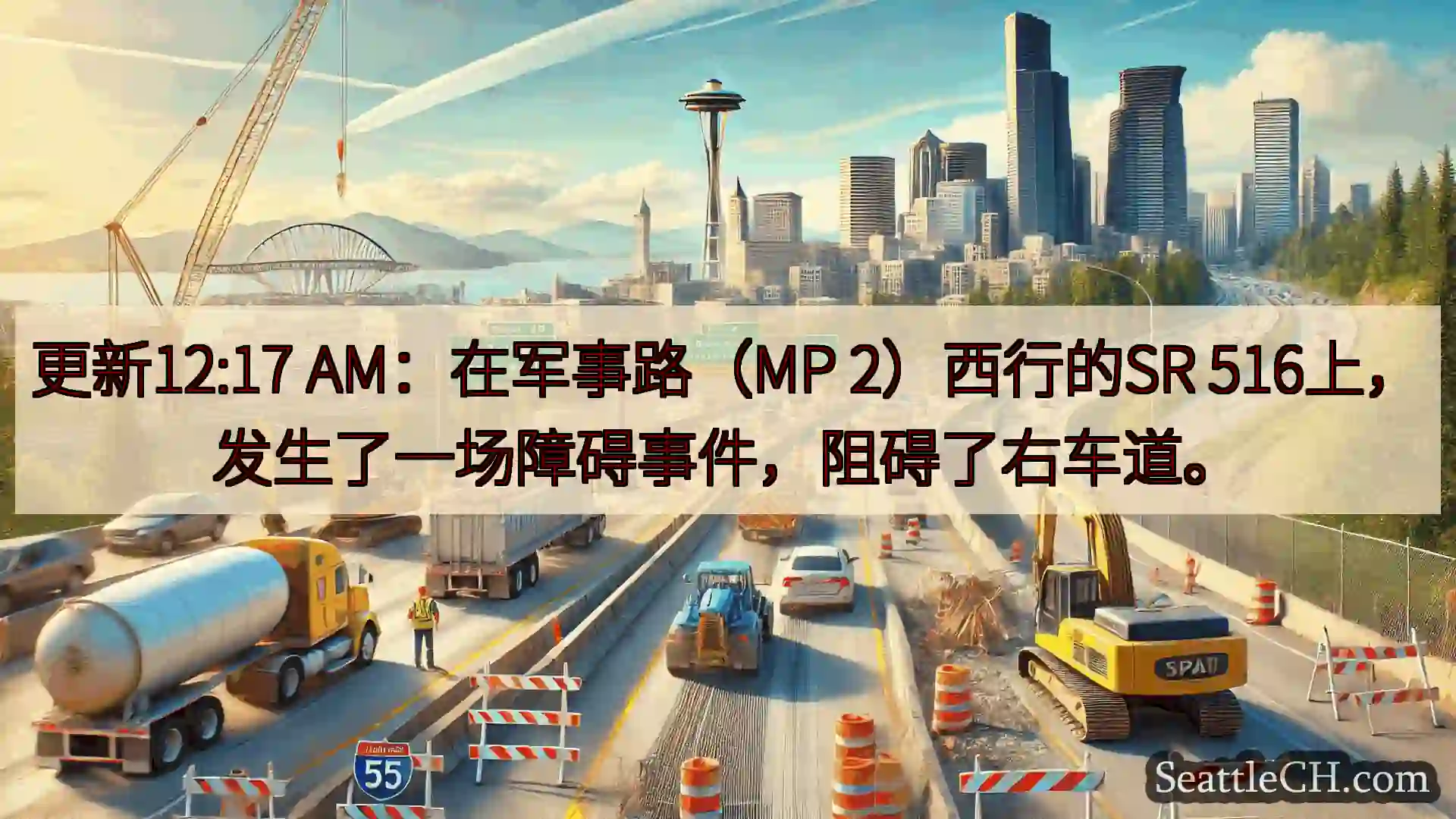 西雅图交通新闻 更新12:17 AM：在军事路（MP 2）西行的SR