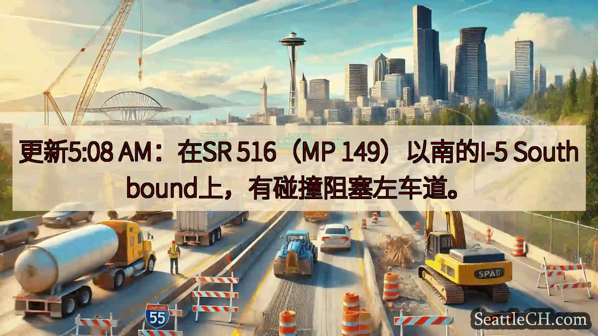 西雅图交通新闻 更新5:08 AM：在SR 516（MP 149）以南的I-5
