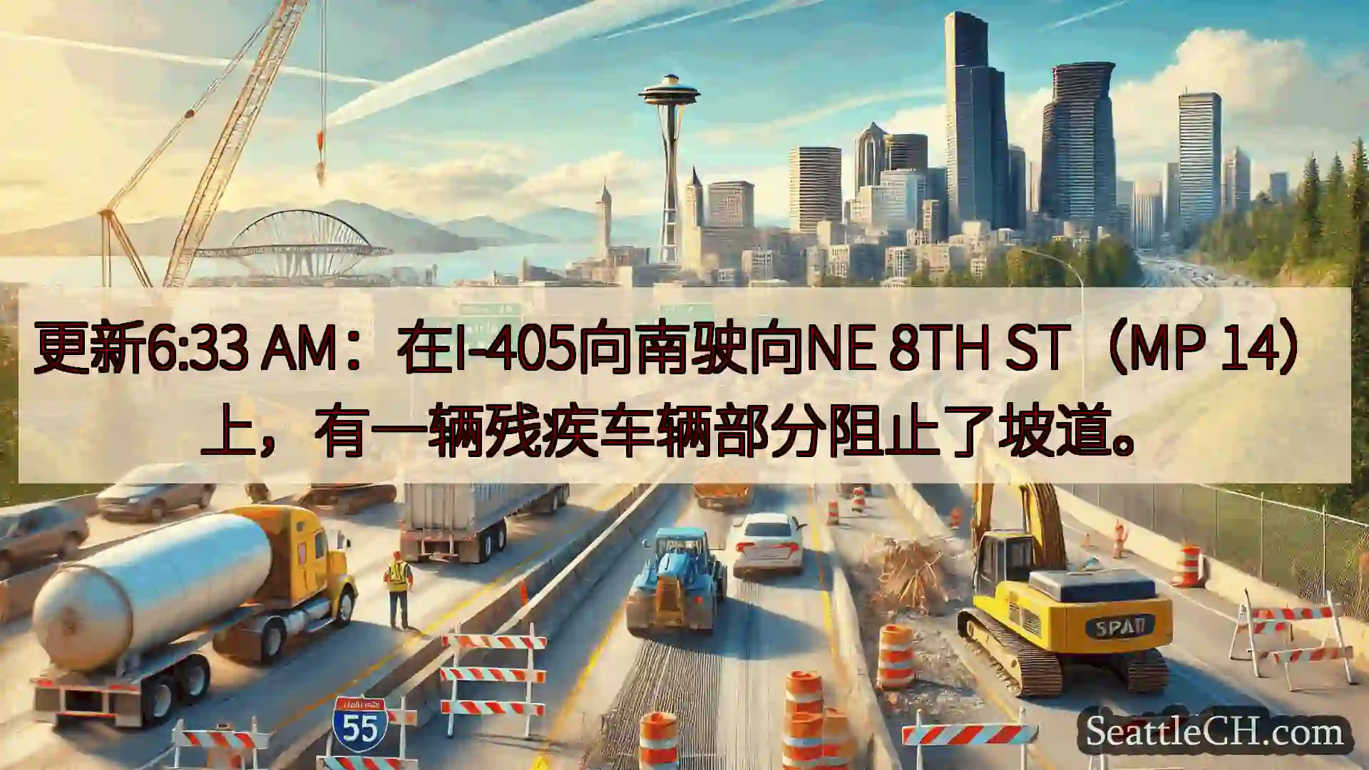 西雅图交通新闻 更新6:33 AM：在I-405向南驶向NE 8TH ST（MP