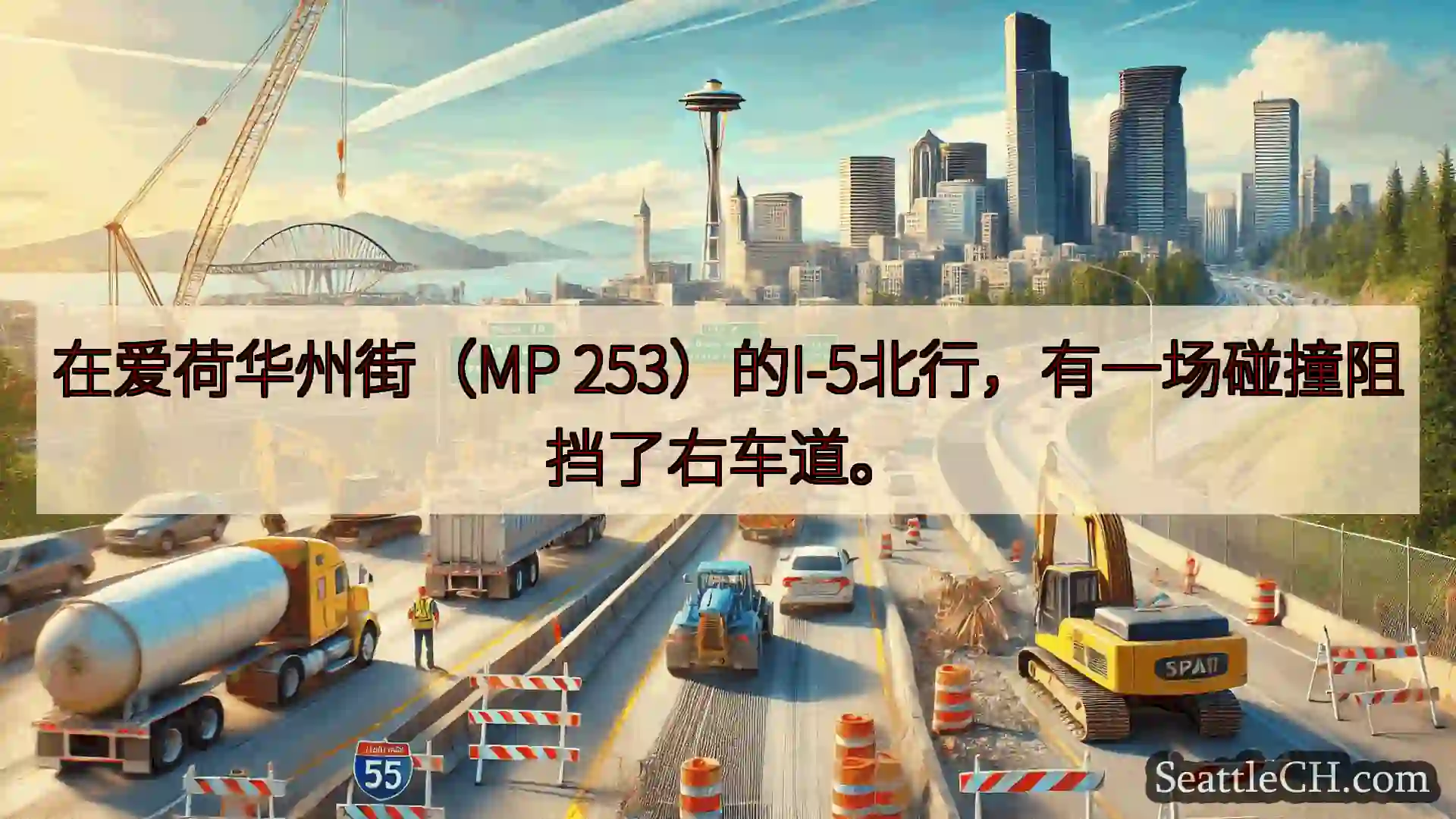 西雅图交通新闻 在爱荷华州街（MP 253）的I-5北行，有一场碰撞阻挡了右车道。