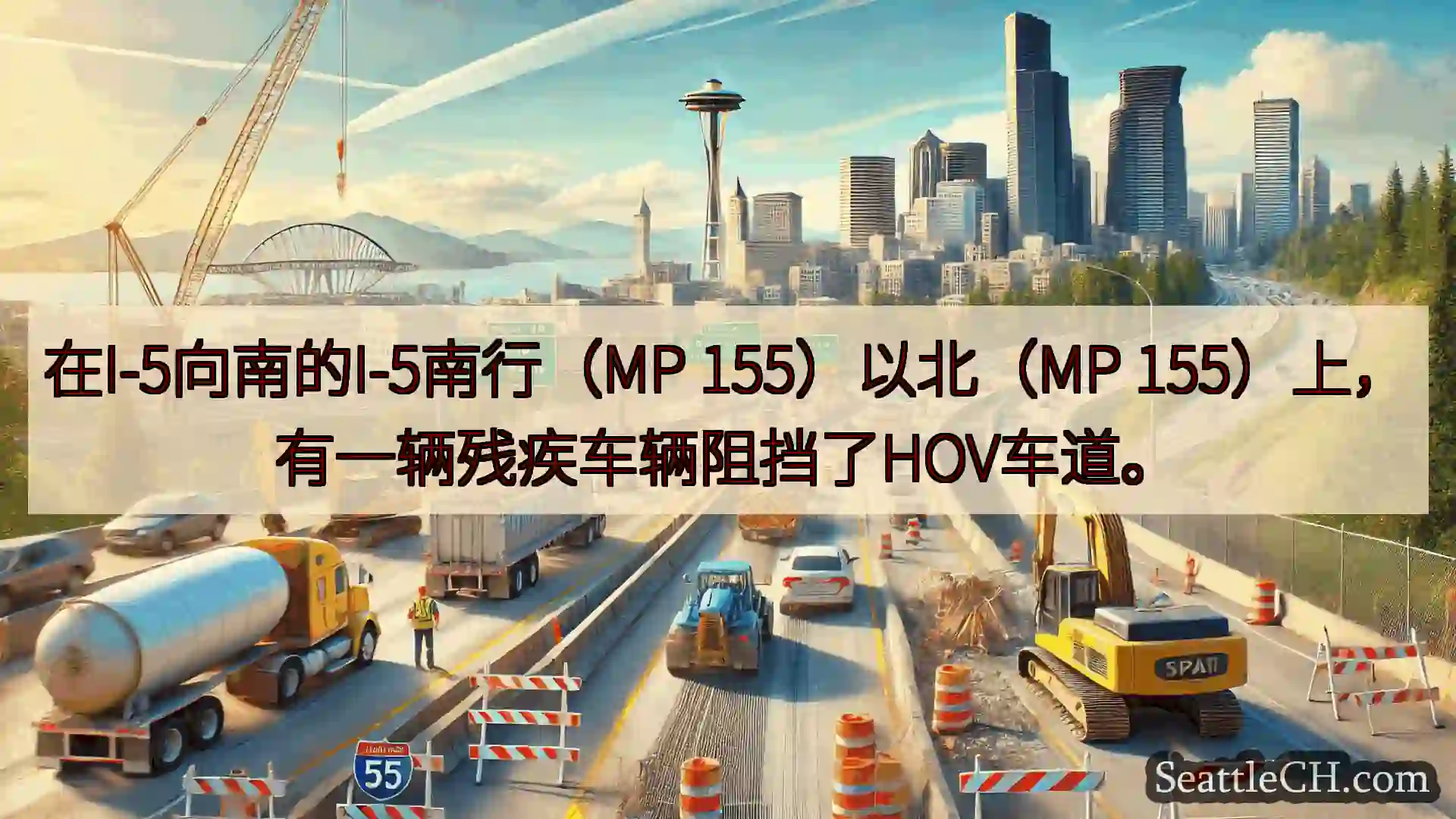 西雅图交通新闻 在I-5向南的I-5南行（MP 155）以北（MP