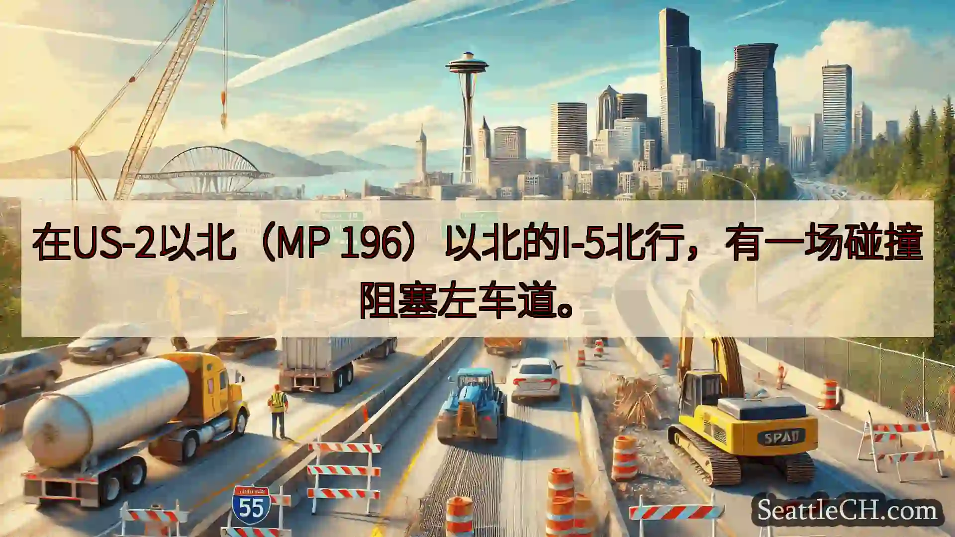 西雅图交通新闻 在US-2以北（MP 196）以北的I-5北行，有一场碰撞阻塞左车道。