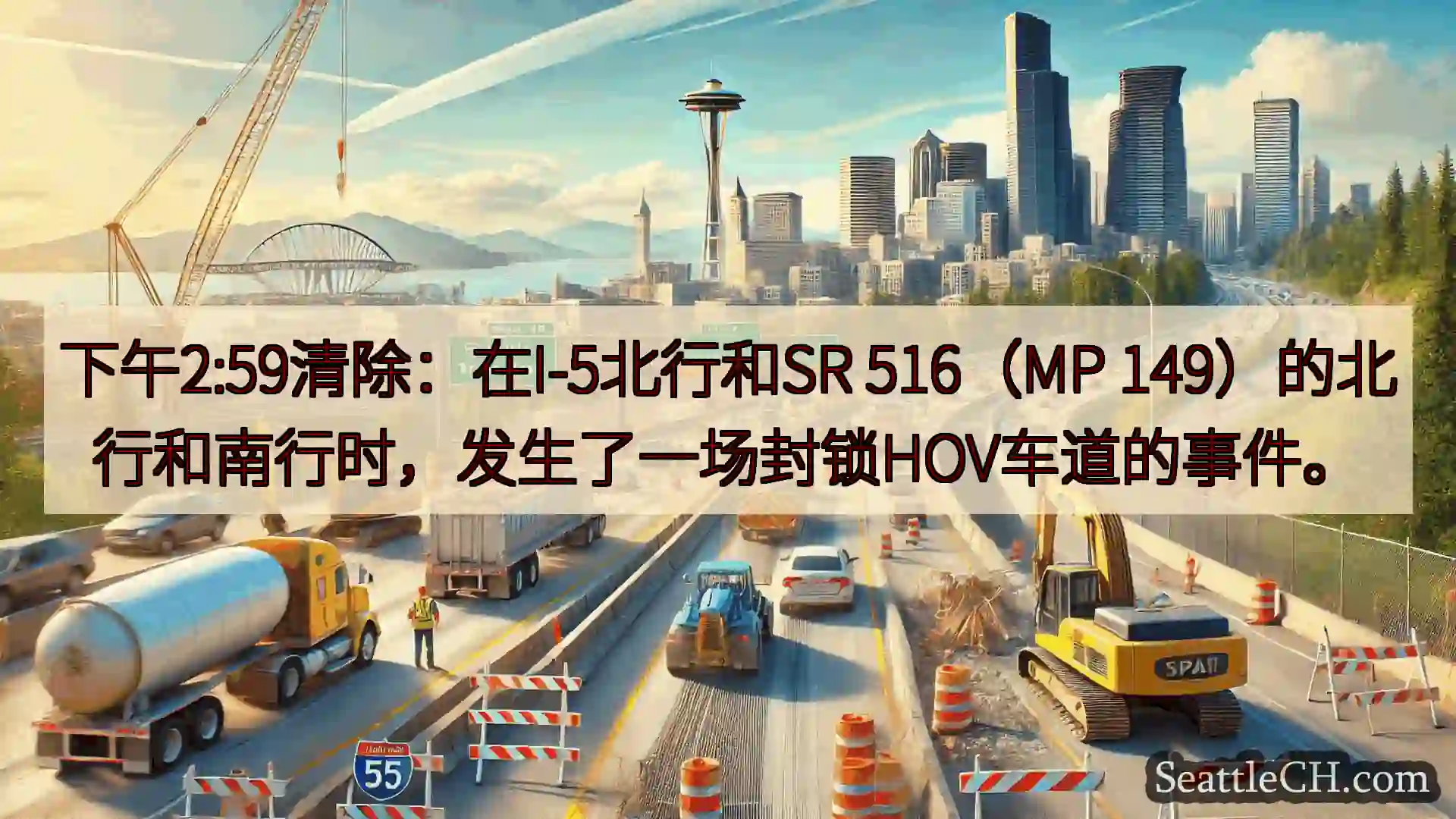 西雅图交通新闻 下午2:59清除：在I-5北行和SR 516（MP