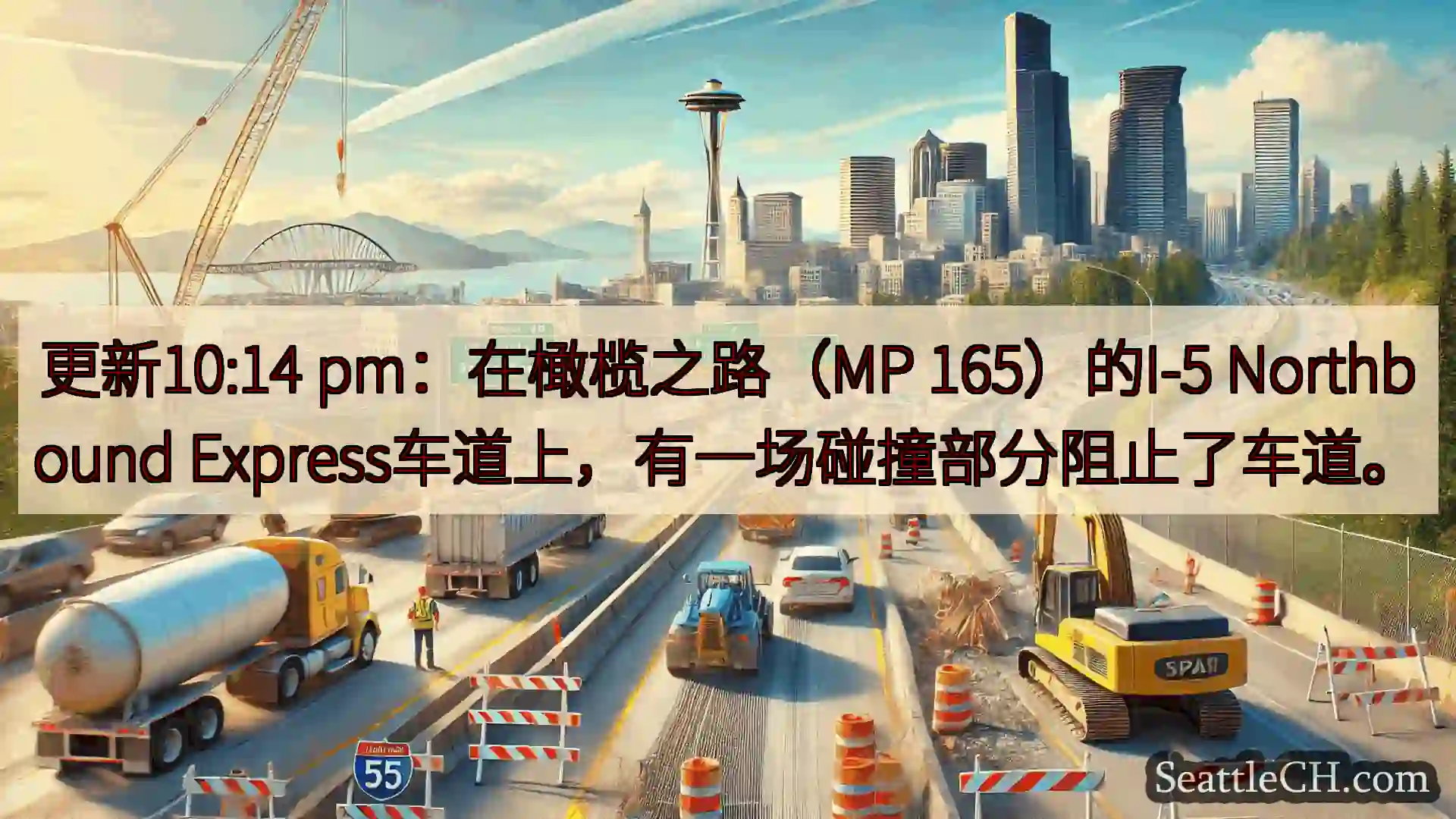 西雅图交通新闻 更新10:14 pm：在橄榄之路（MP 165）的I-5