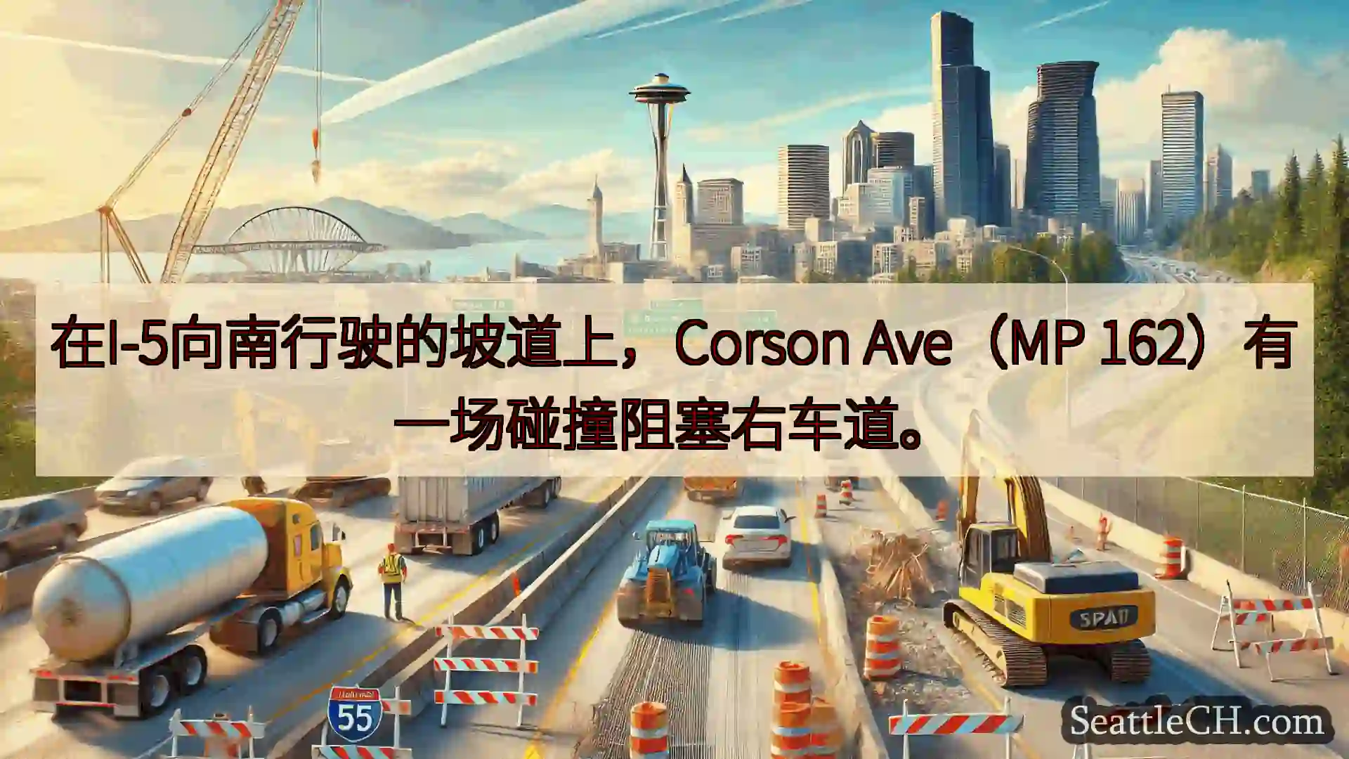 西雅图交通新闻 在I-5向南行驶的坡道上，Corson Ave（MP