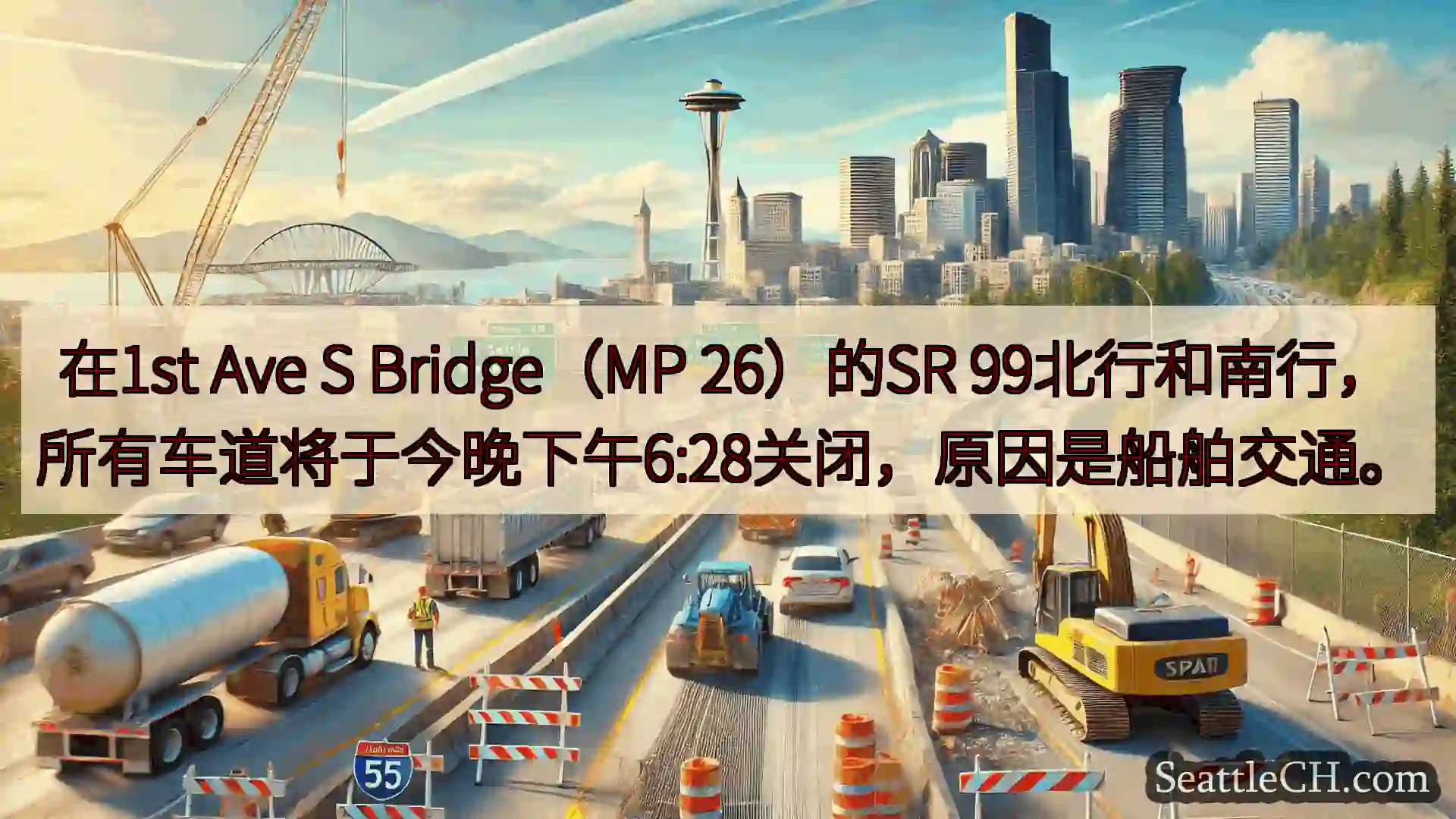 西雅图交通新闻 在1st Ave S Bridge（MP 26）的SR