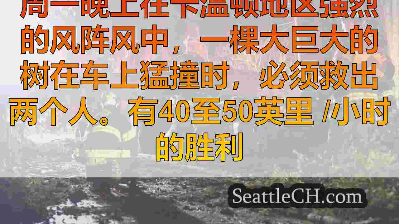 巨大的树落在卡温顿的汽车上，将2人困住