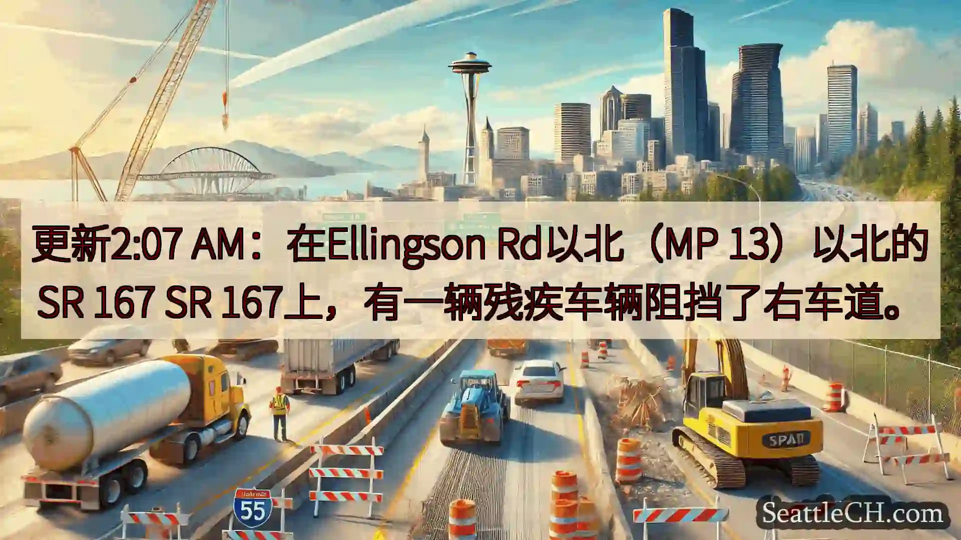 西雅图交通新闻 更新2:07 AM：在Ellingson Rd以北（MP