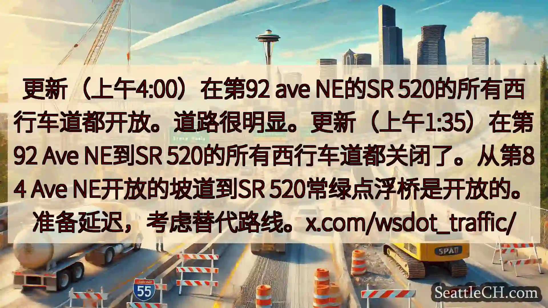 西雅图交通新闻 更新（上午4:00）在第92 ave NE的SR