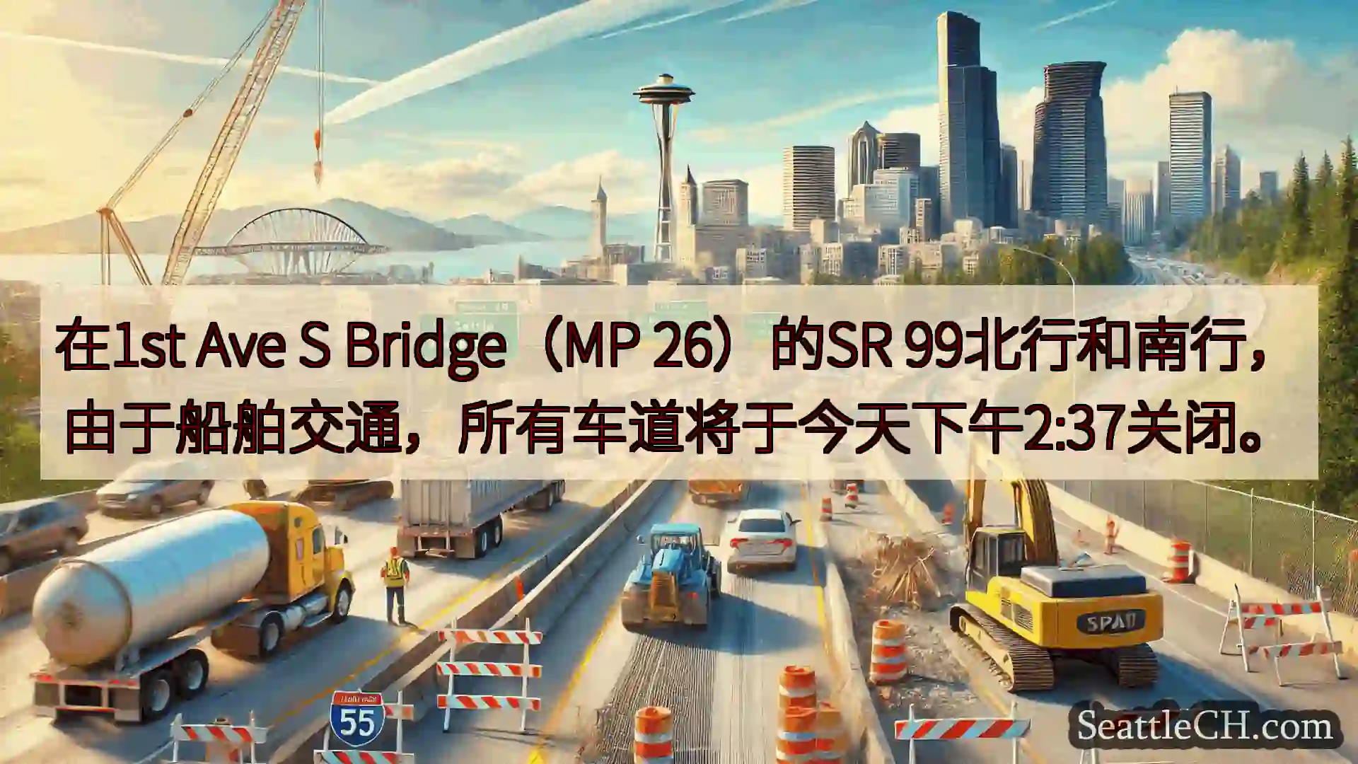 西雅图交通新闻 在1st Ave S Bridge（MP 26）的SR