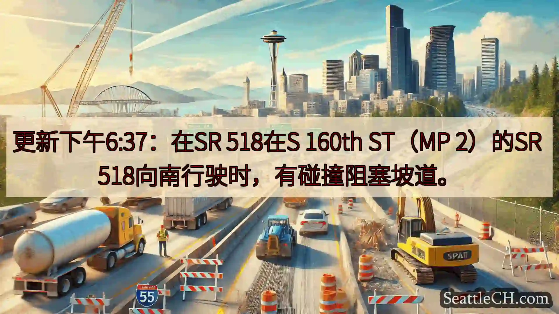 西雅图交通新闻 更新下午6:37：在SR 518在S 160th ST（MP