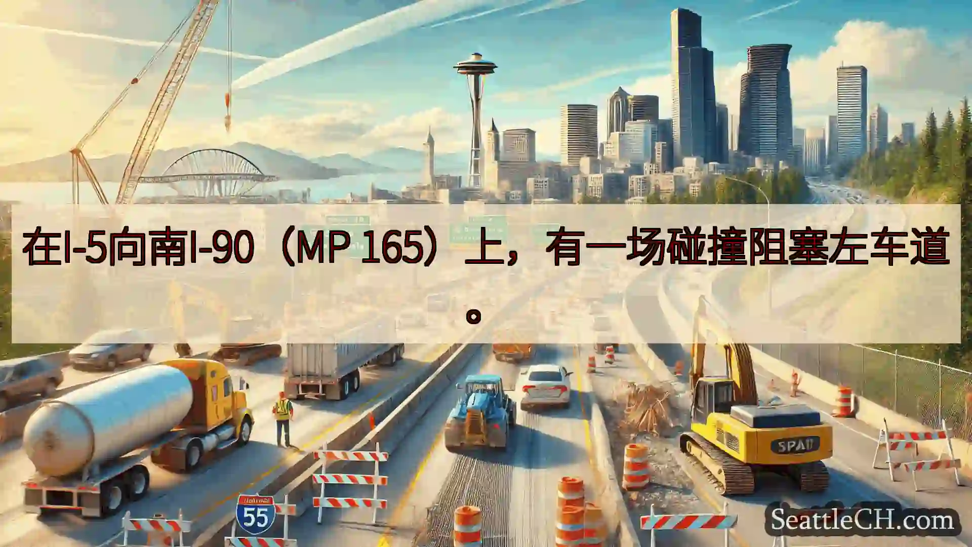 西雅图交通新闻 在I-5向南I-90（MP 165）上，有一场碰撞阻塞左车道。
