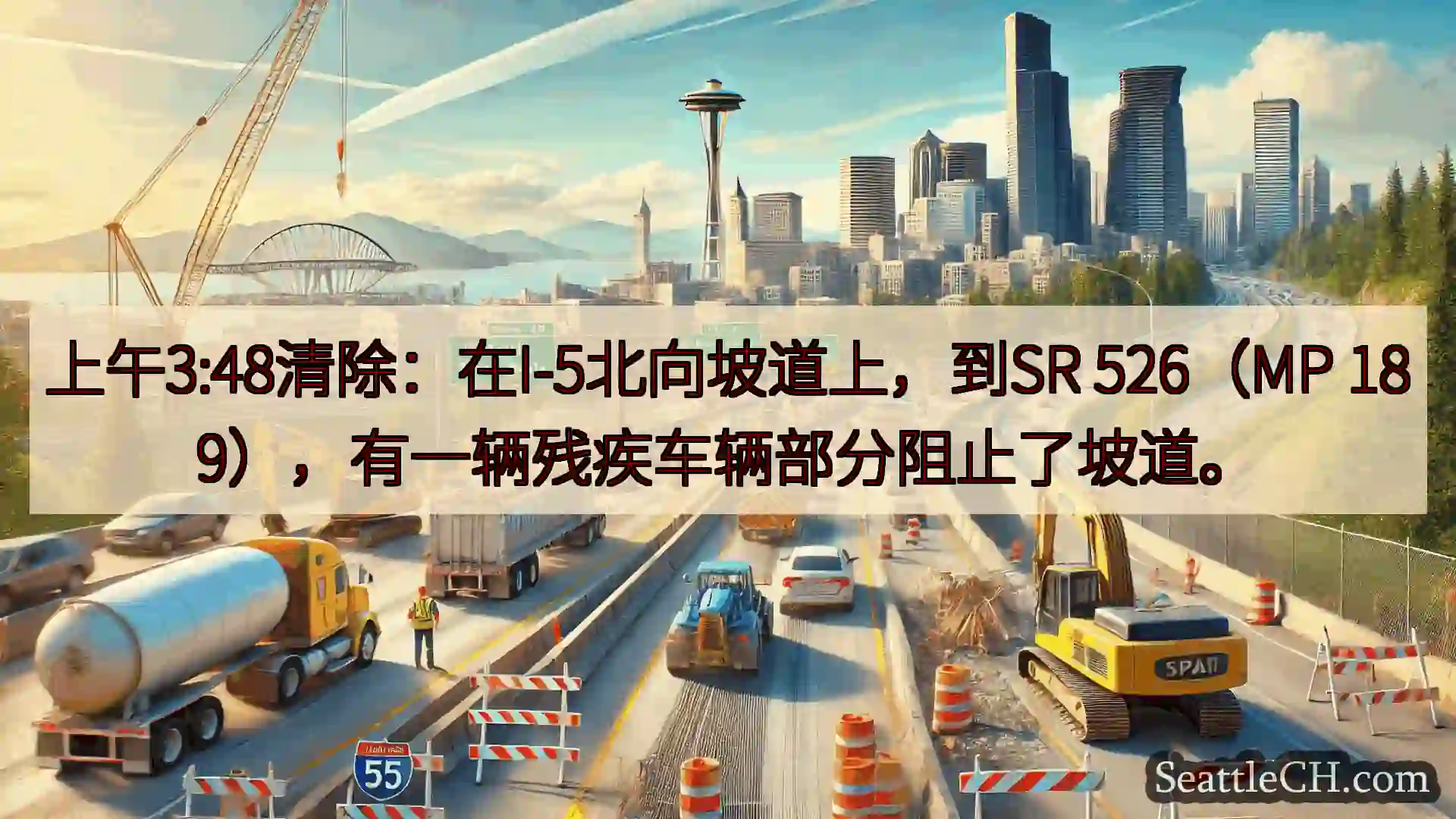 西雅图交通新闻 上午3:48清除：在I-5北向坡道上，到SR 526（MP