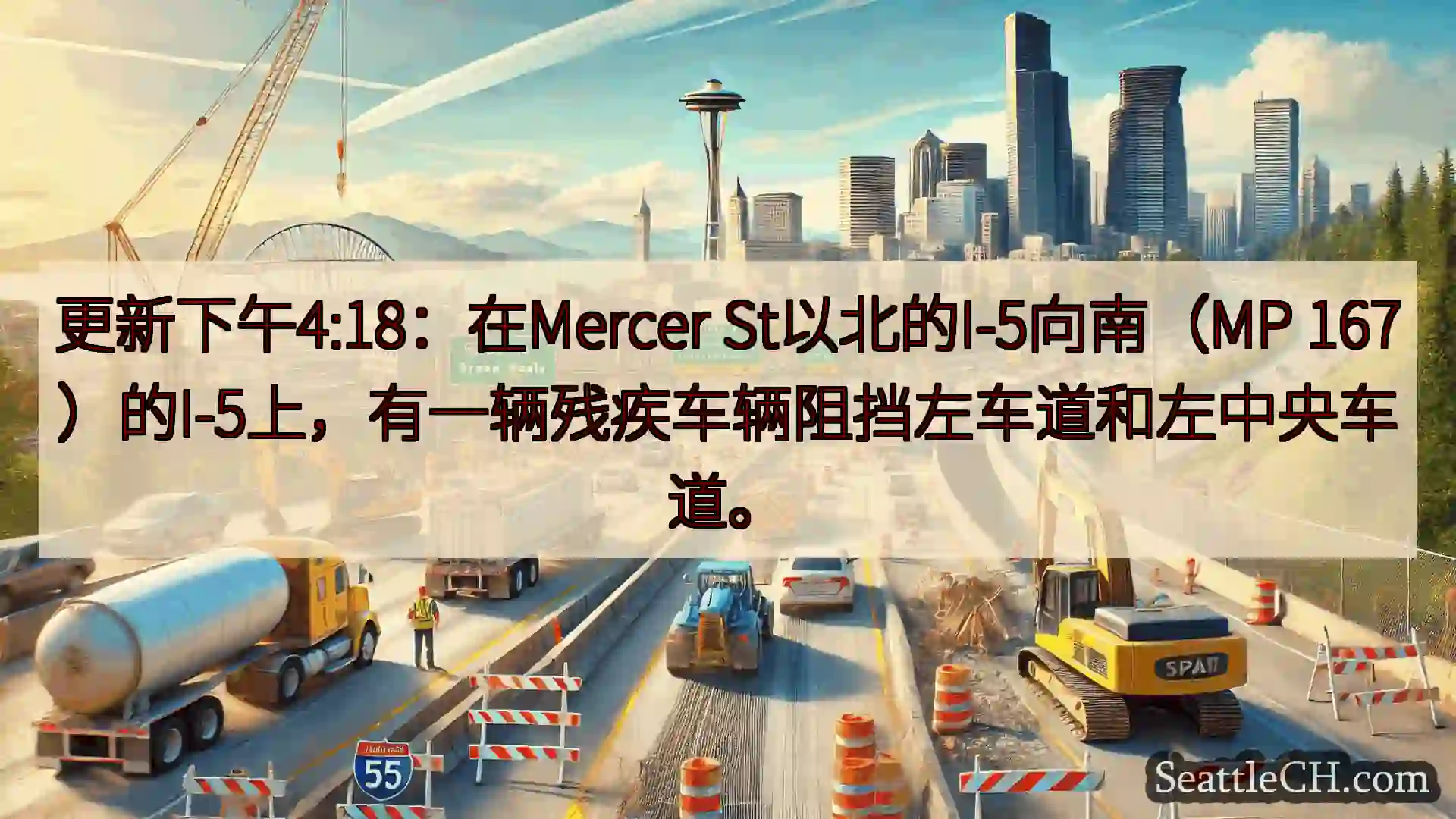 西雅图交通新闻 更新下午4:18：在Mercer St以北的I-5向南（MP