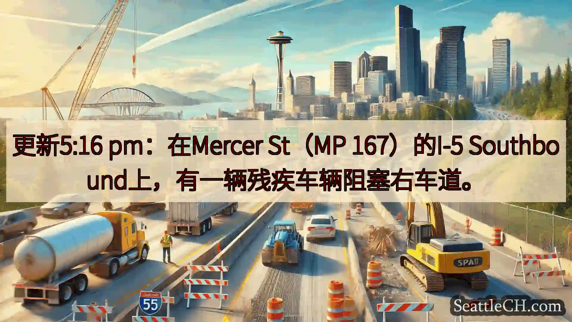 西雅图交通新闻 更新5:16 pm：在Mercer St（MP 167）的I-5