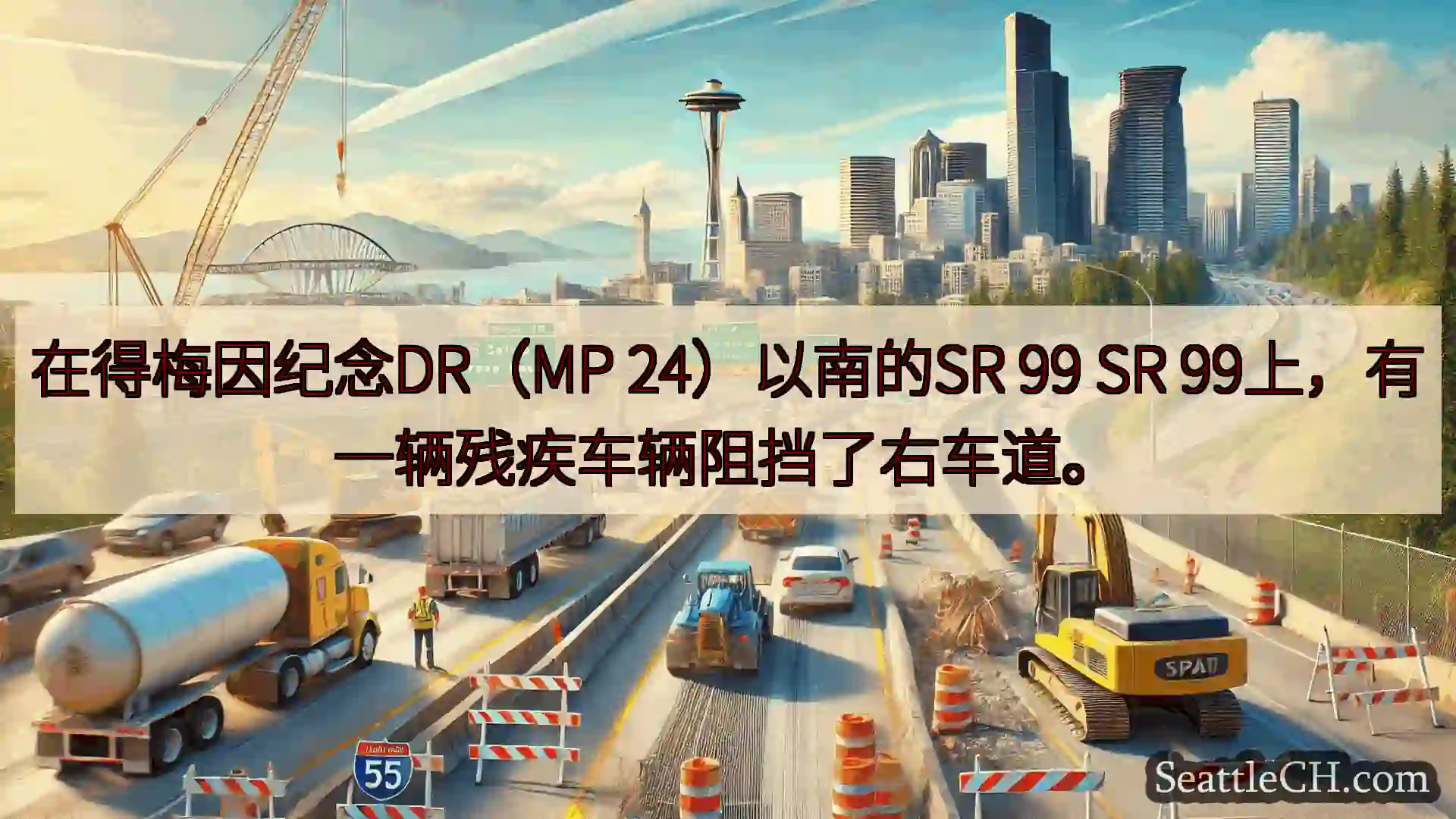 西雅图交通新闻 在得梅因纪念DR（MP 24）以南的SR 99 SR