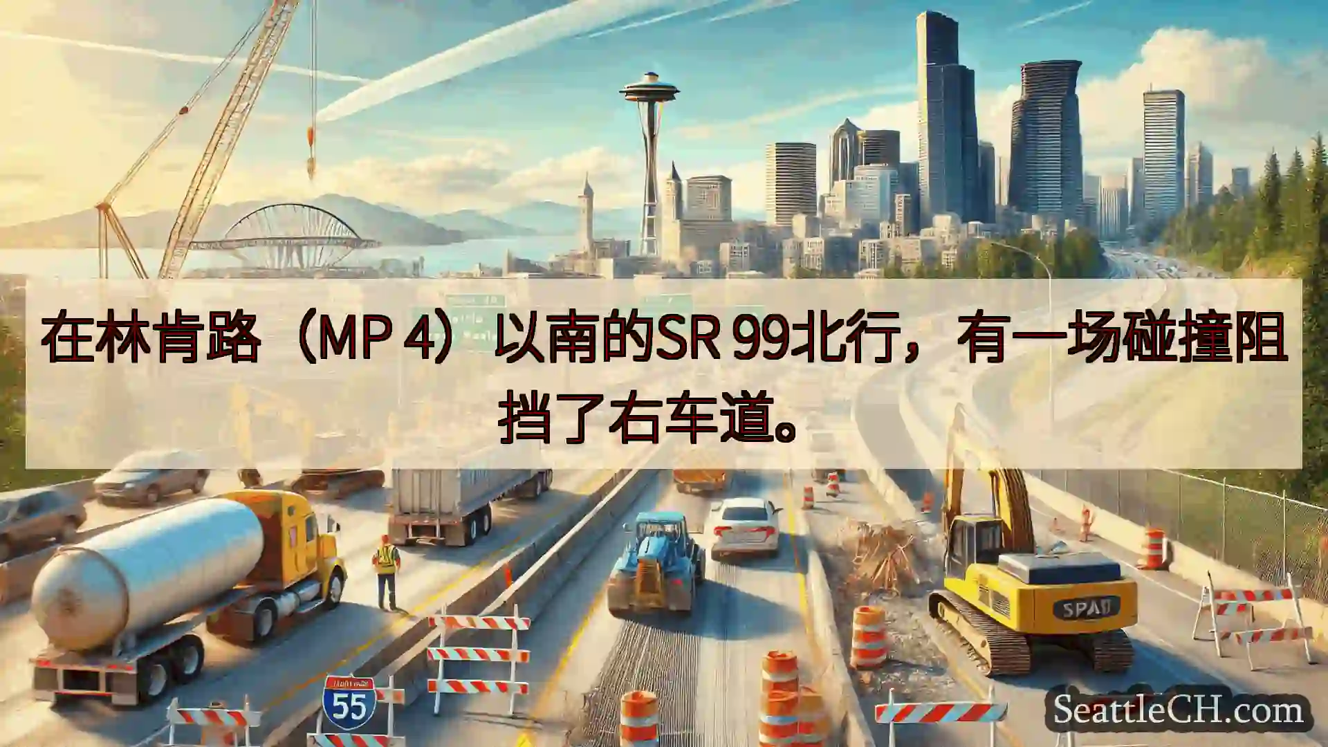 西雅图交通新闻 在林肯路（MP 4）以南的SR 99北行，有一场碰撞阻挡了右车道。