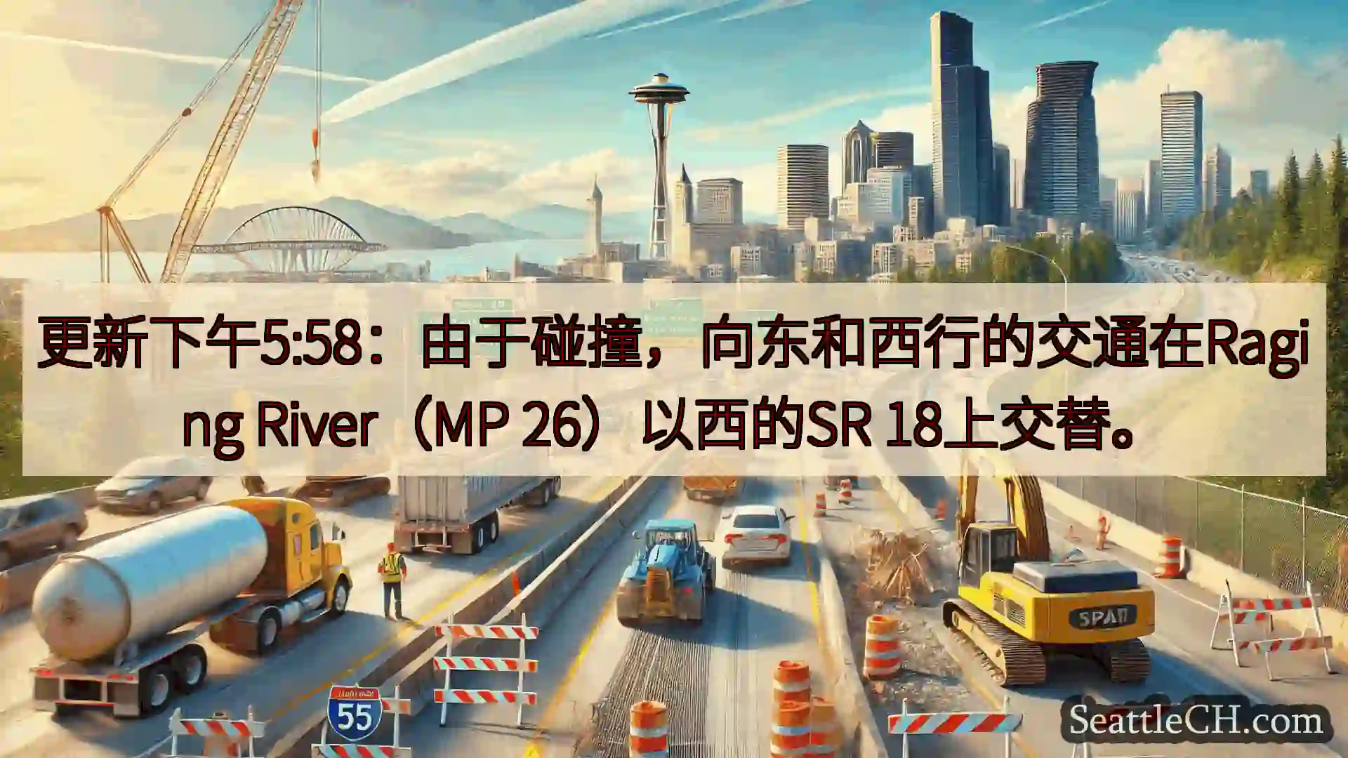 西雅图交通新闻 更新下午5:58：由于碰撞，向东和西行的交通在Raging