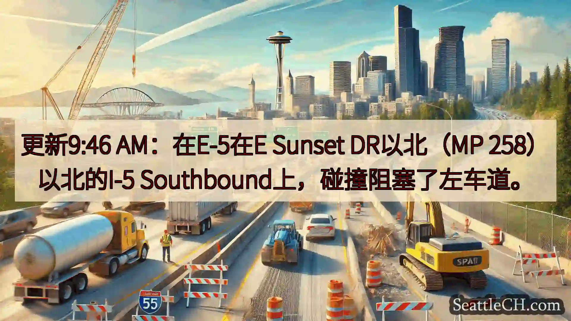 西雅图交通新闻 更新9:46 AM：在E-5在E Sunset DR以北（MP