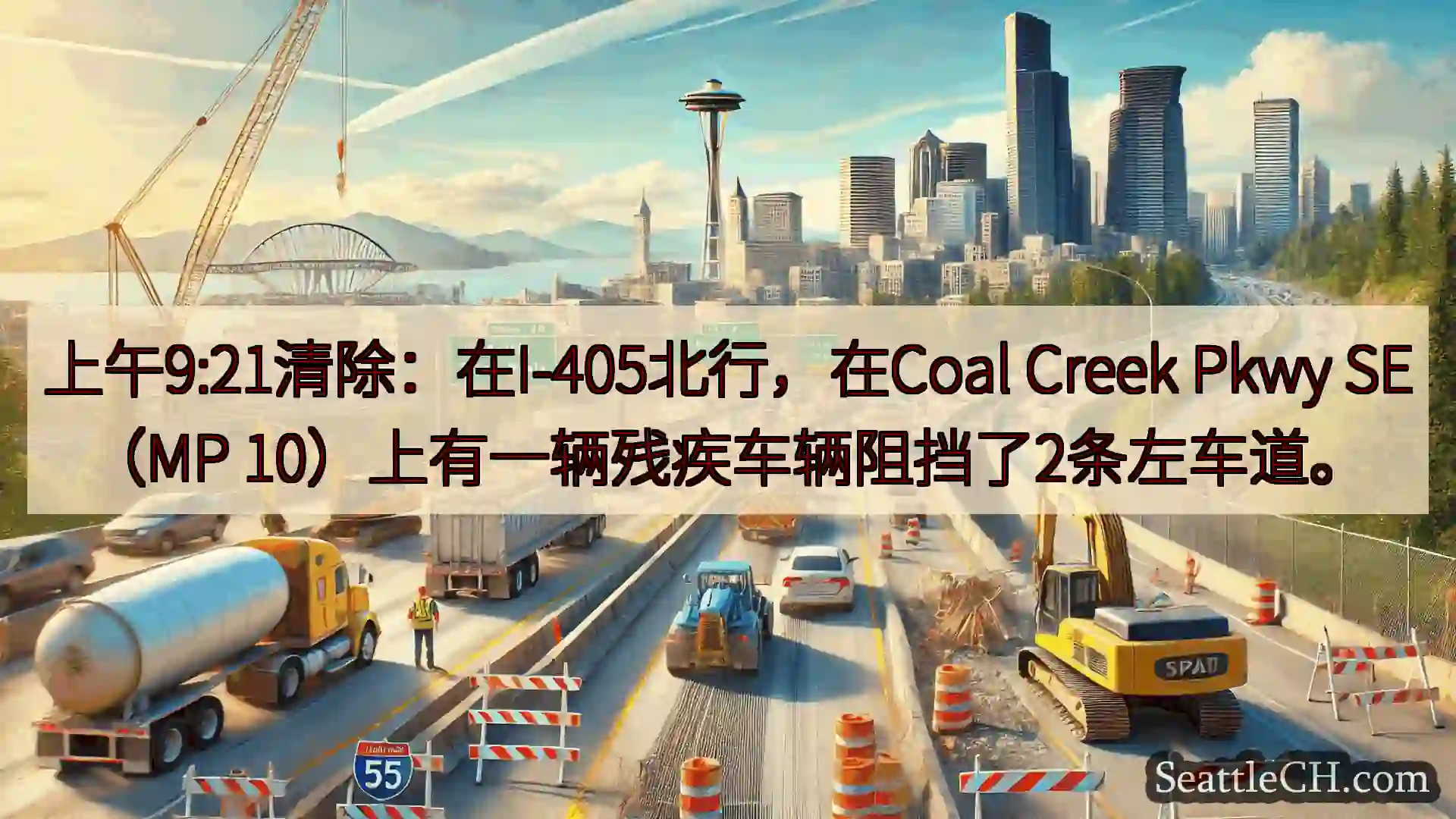 西雅图交通新闻 上午9:21清除：在I-405北行，在Coal Creek Pkwy
