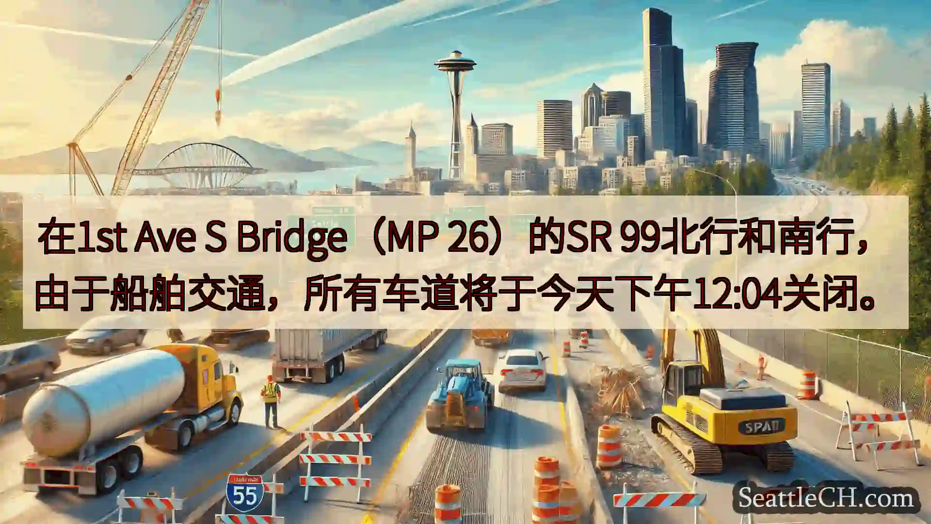 西雅图交通新闻 在1st Ave S Bridge（MP 26）的SR