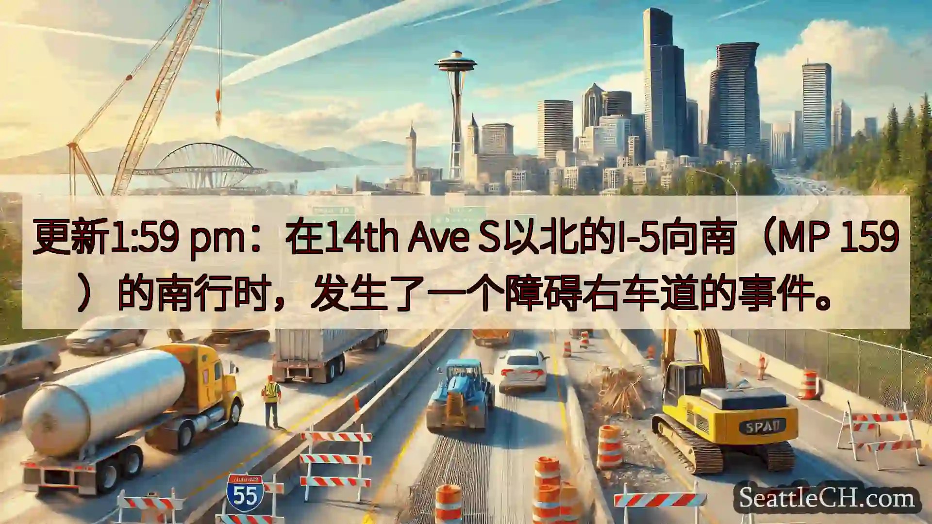 西雅图交通新闻 更新1:59 pm：在14th Ave S以北的I-5向南（MP