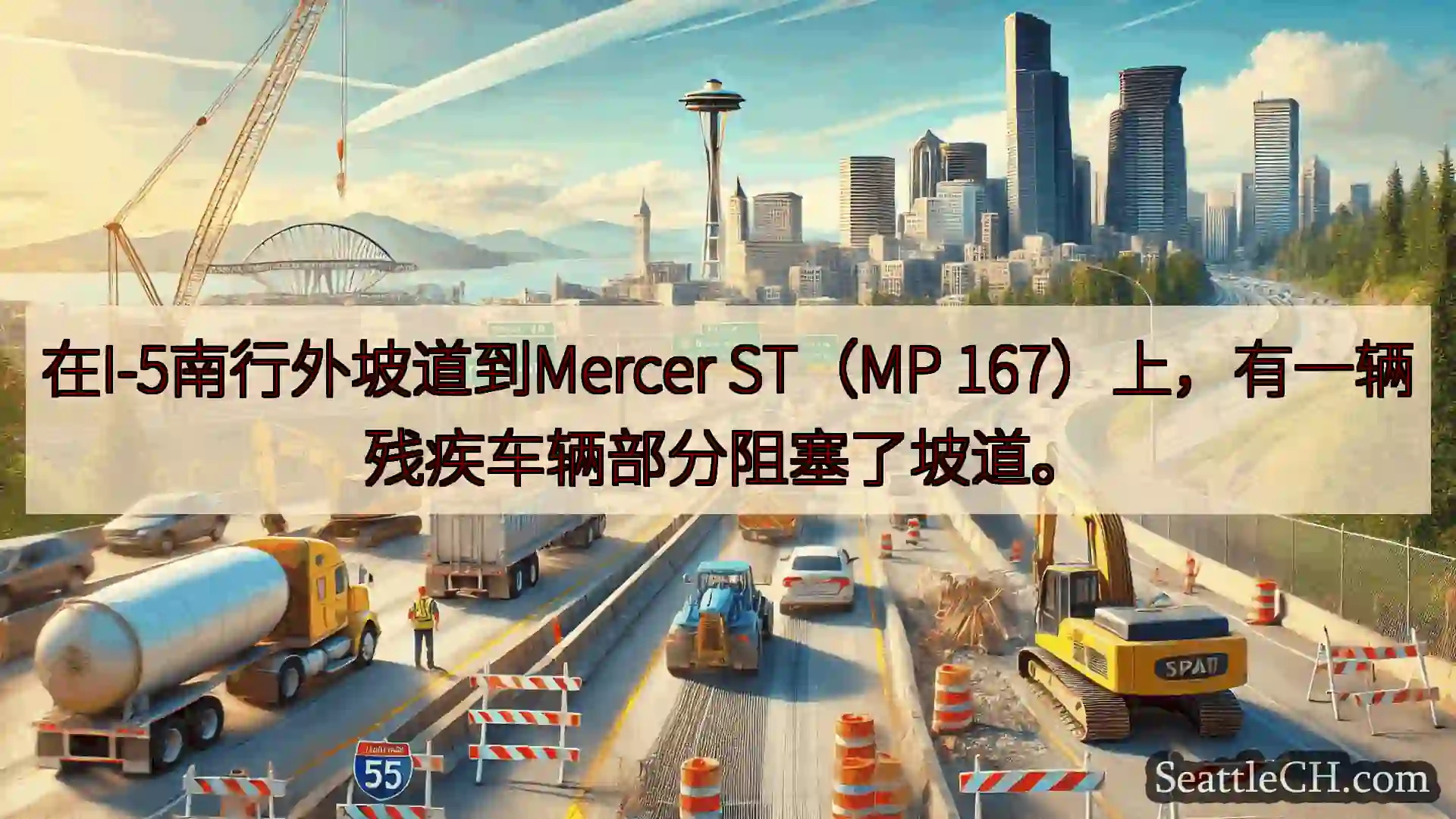 西雅图交通新闻 在I-5南行外坡道到Mercer ST（MP