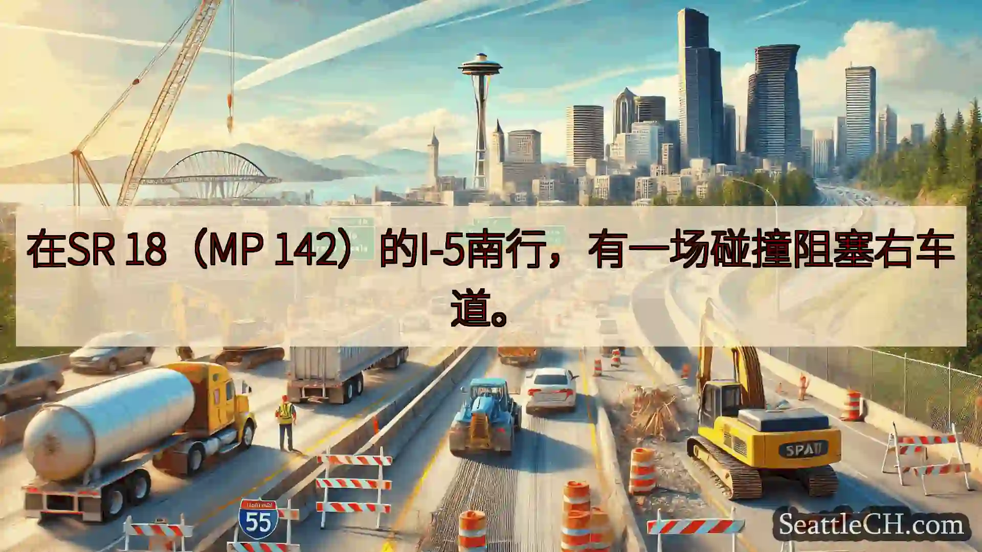 西雅图交通新闻 在SR 18（MP 142）的I-5南行，有一场碰撞阻塞右车道。