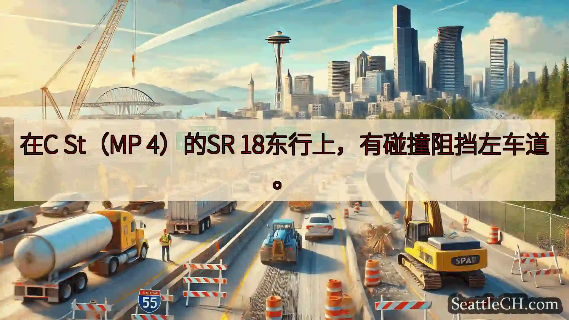 西雅图交通新闻 在C St（MP 4）的SR 18东行上，有碰撞阻挡左车道。