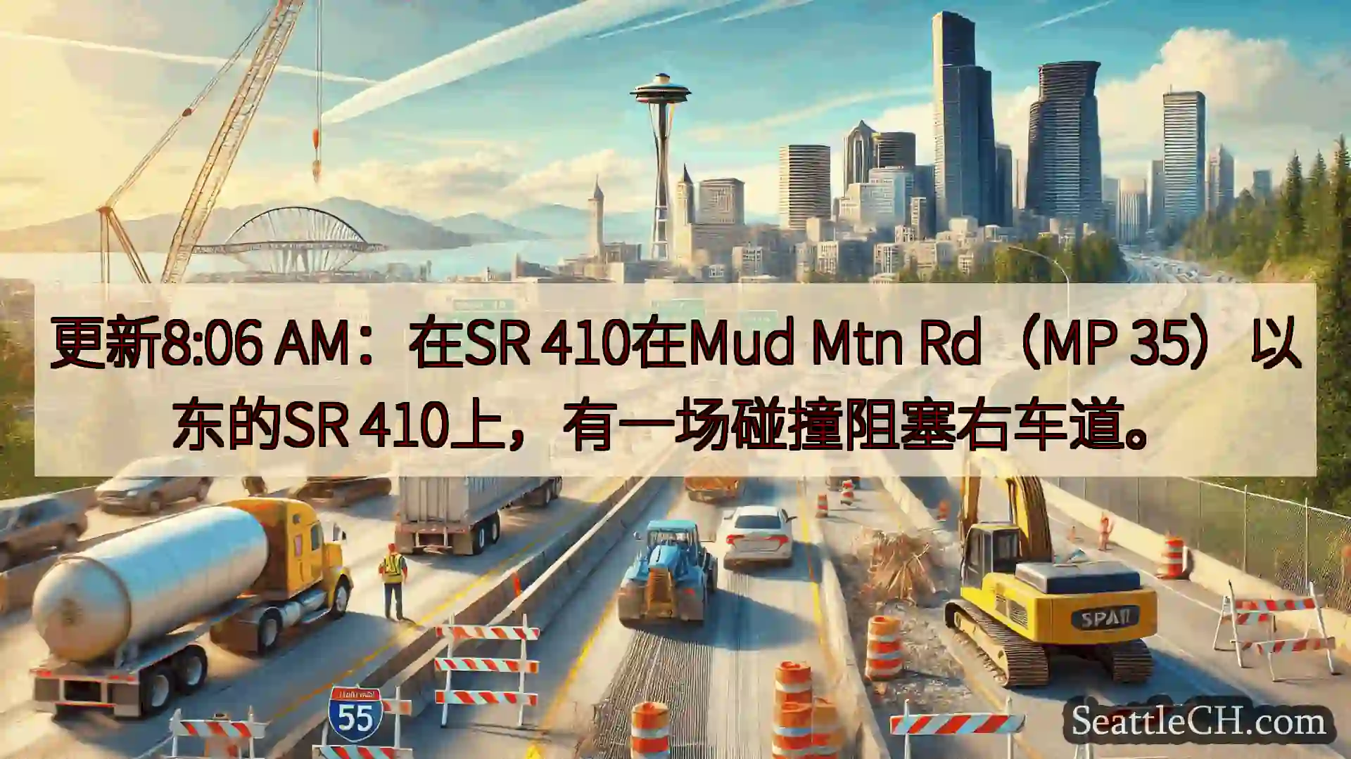 西雅图交通新闻 更新8:06 AM：在SR 410在Mud Mtn Rd（MP