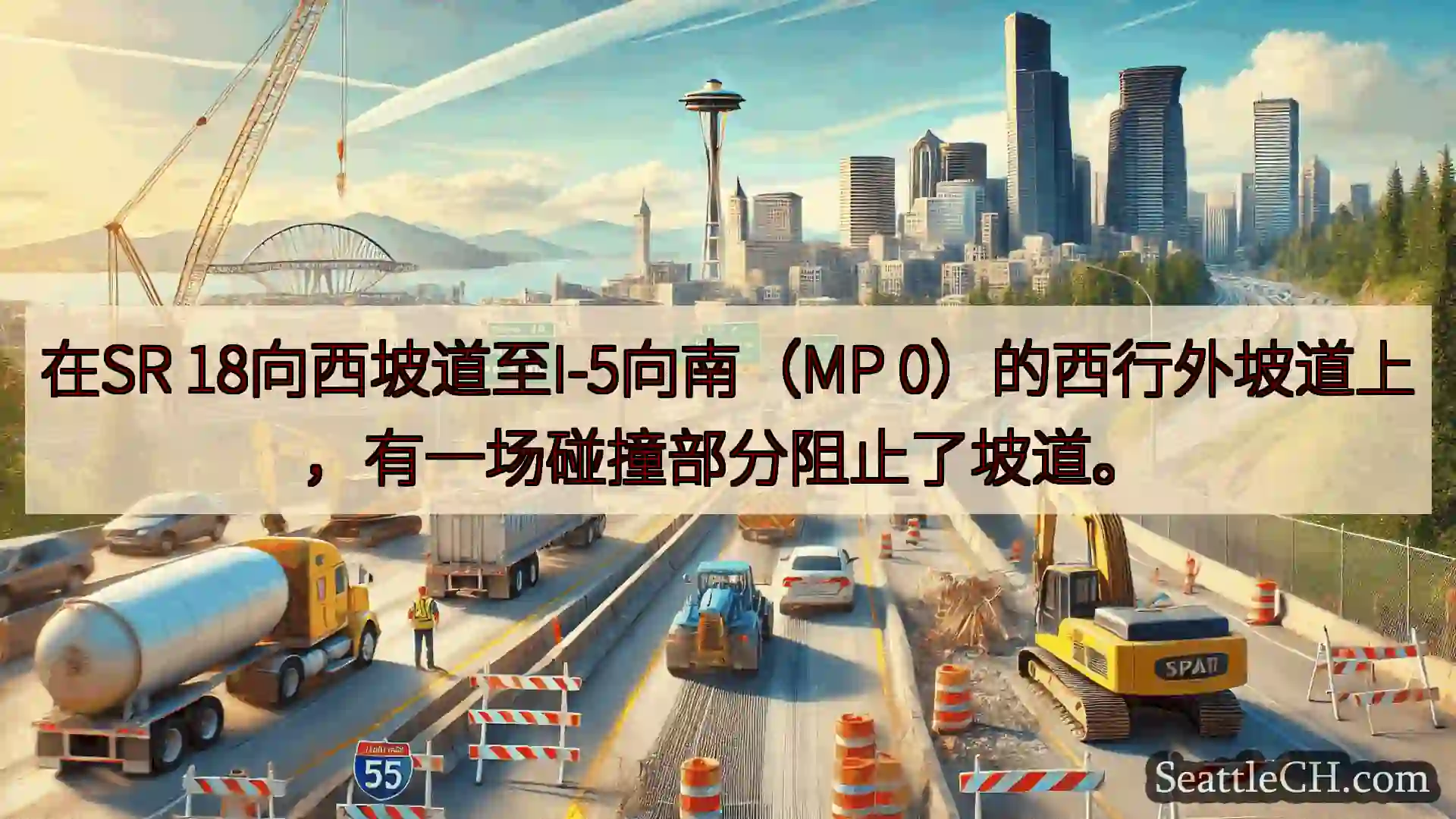 西雅图交通新闻 在SR 18向西坡道至I-5向南（MP