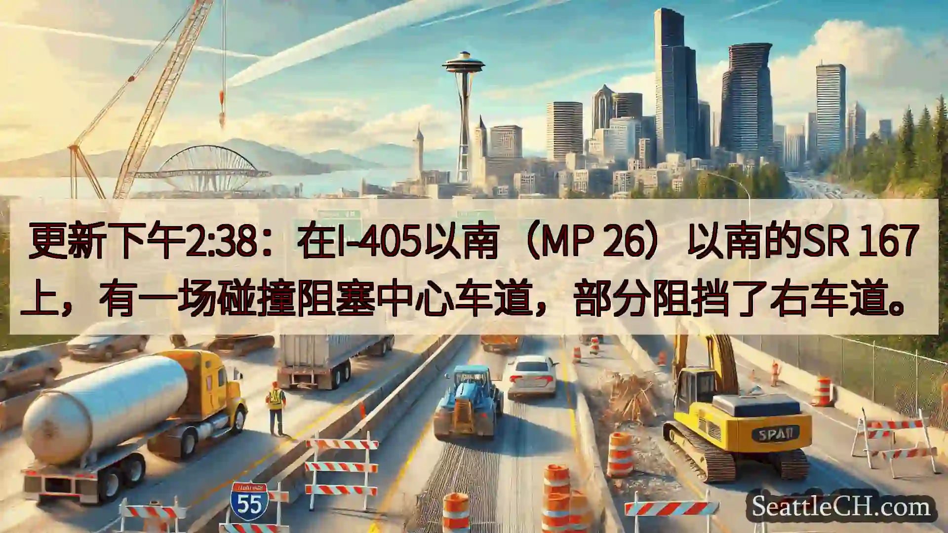 西雅图交通新闻 更新下午2:38：在I-405以南（MP 26）以南的SR