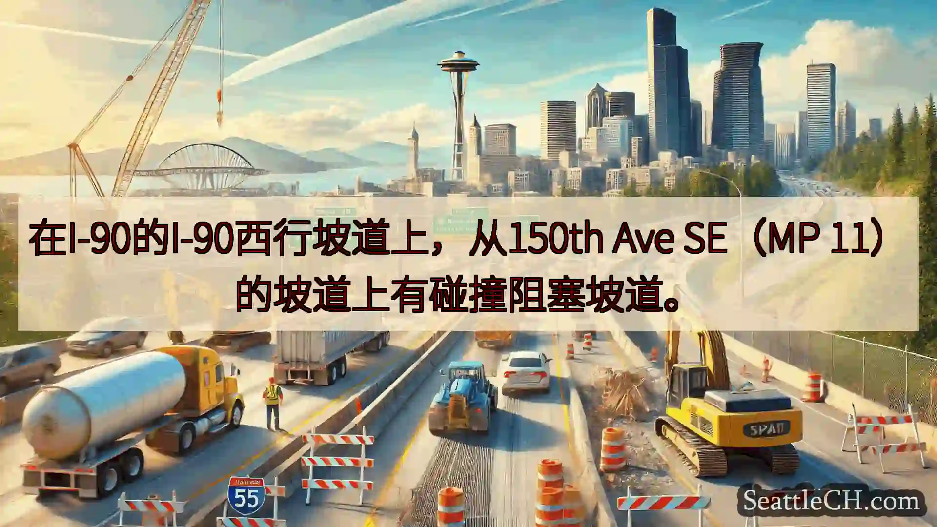 西雅图交通新闻 在I-90的I-90西行坡道上，从150th Ave SE（MP