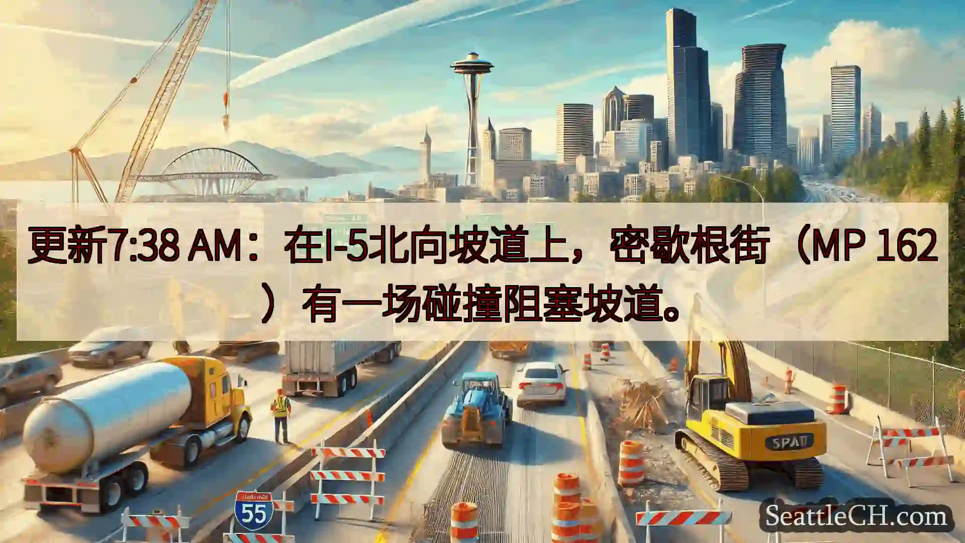 西雅图交通新闻 更新7:38 AM：在I-5北向坡道上，密歇根街（MP