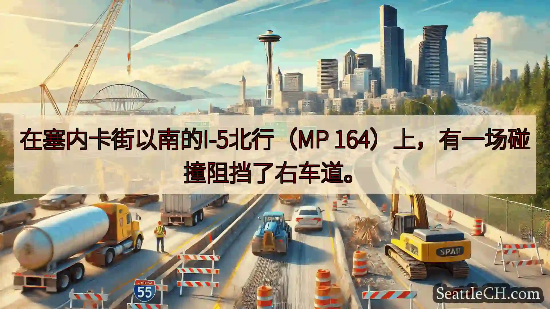 西雅图交通新闻 在塞内卡街以南的I-5北行（MP 164）上，有一场碰撞阻挡了右车道。