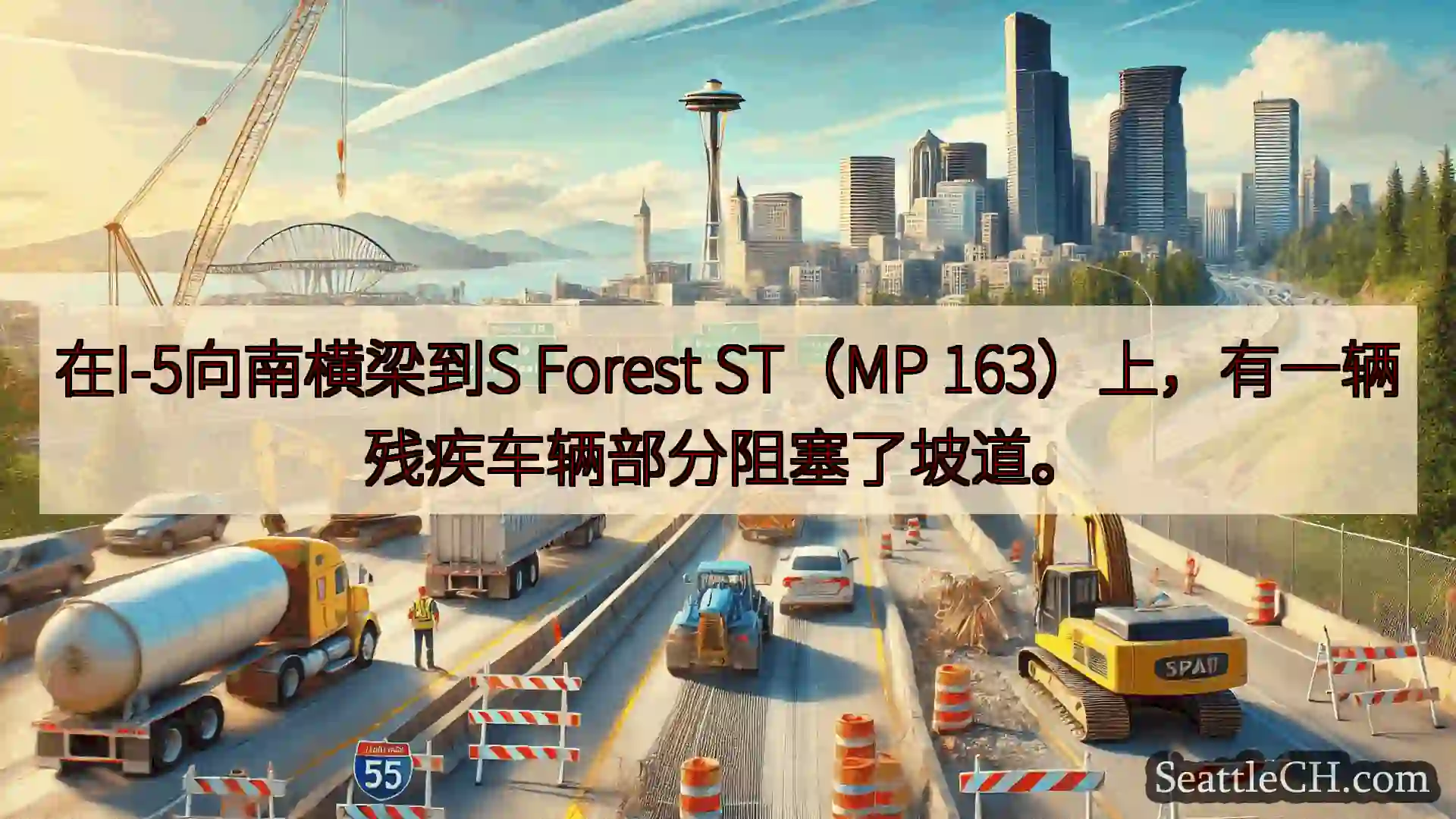 西雅图交通新闻 在I-5向南横梁到S Forest ST（MP
