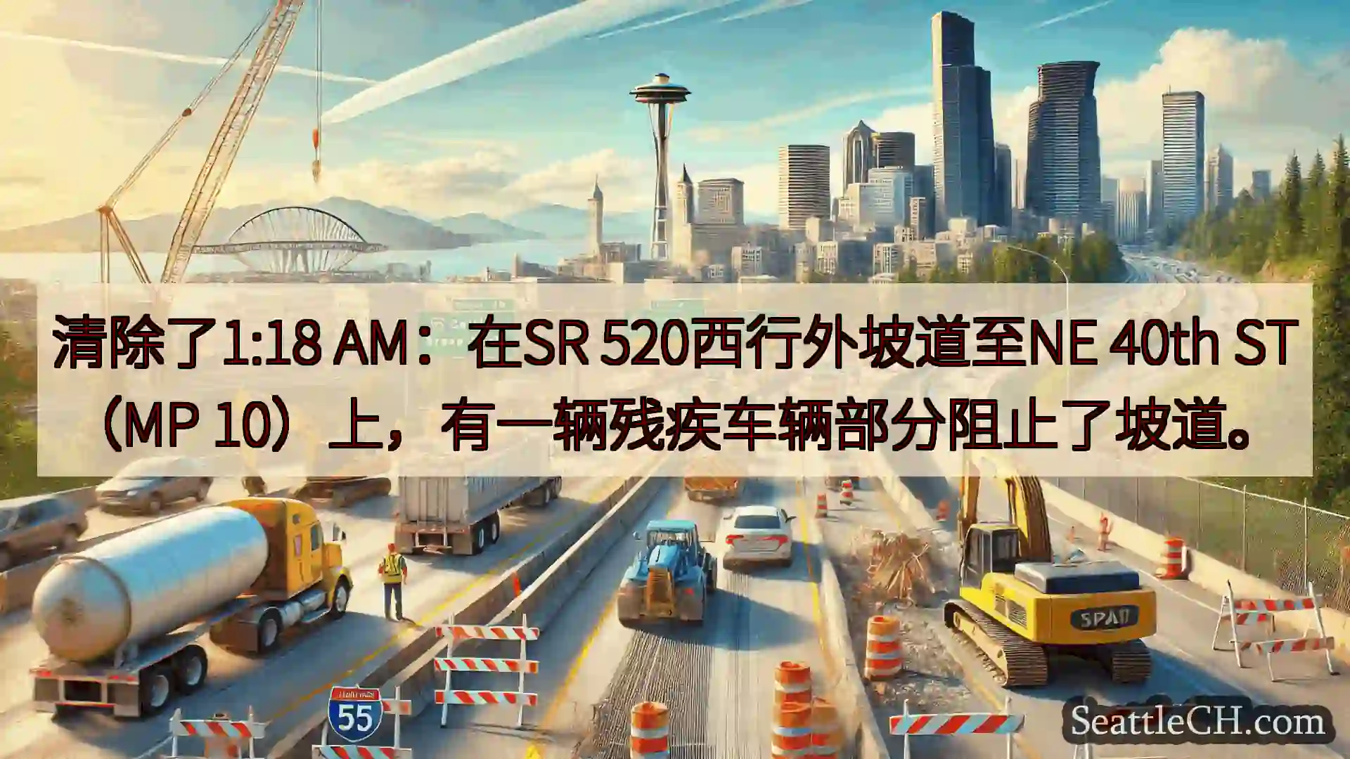 西雅图交通新闻 清除了1:18 AM：在SR 520西行外坡道至NE 40th