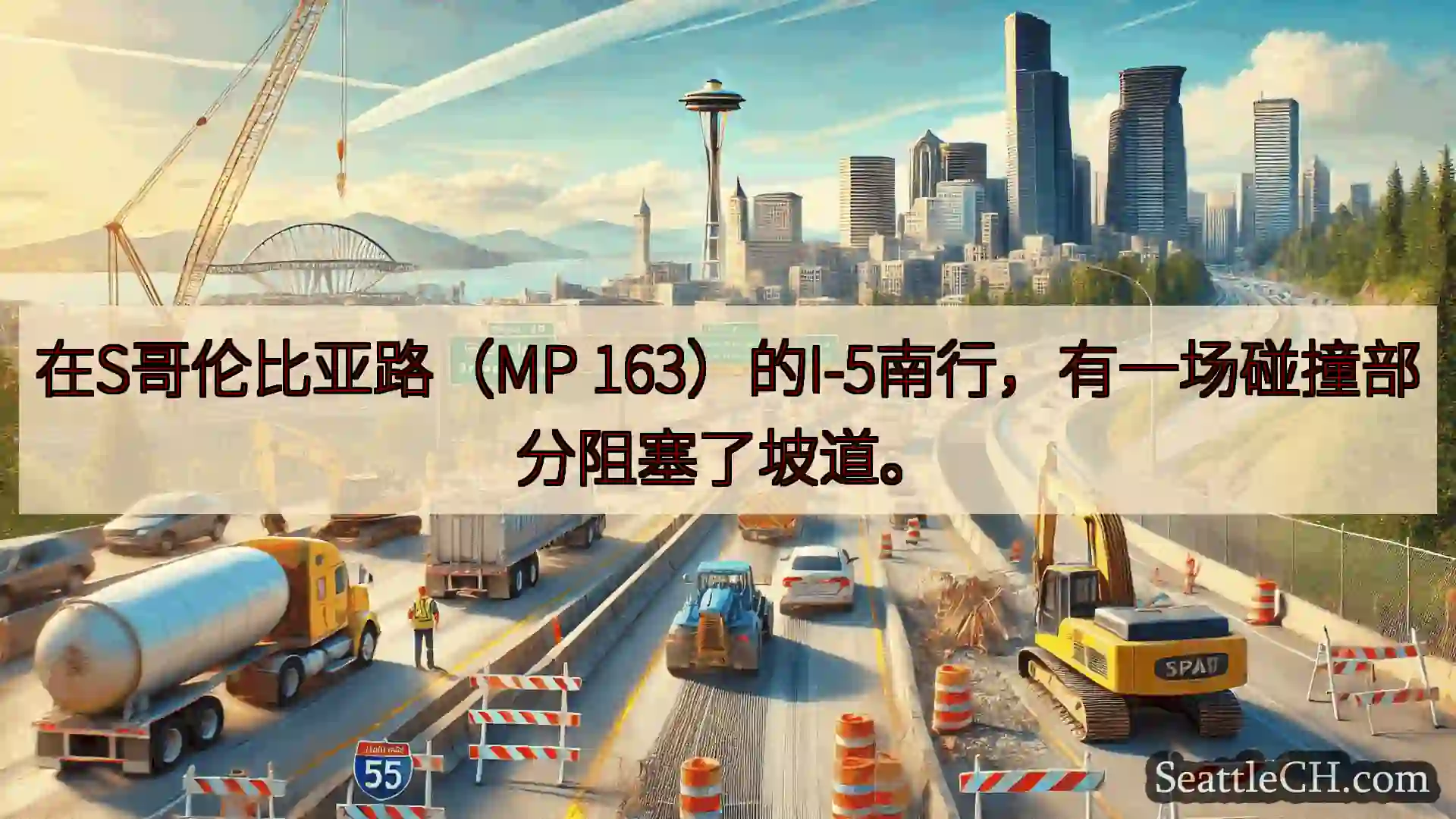 西雅图交通新闻 在S哥伦比亚路（MP 163）的I-5南行，有一场碰撞部分阻塞了坡道。