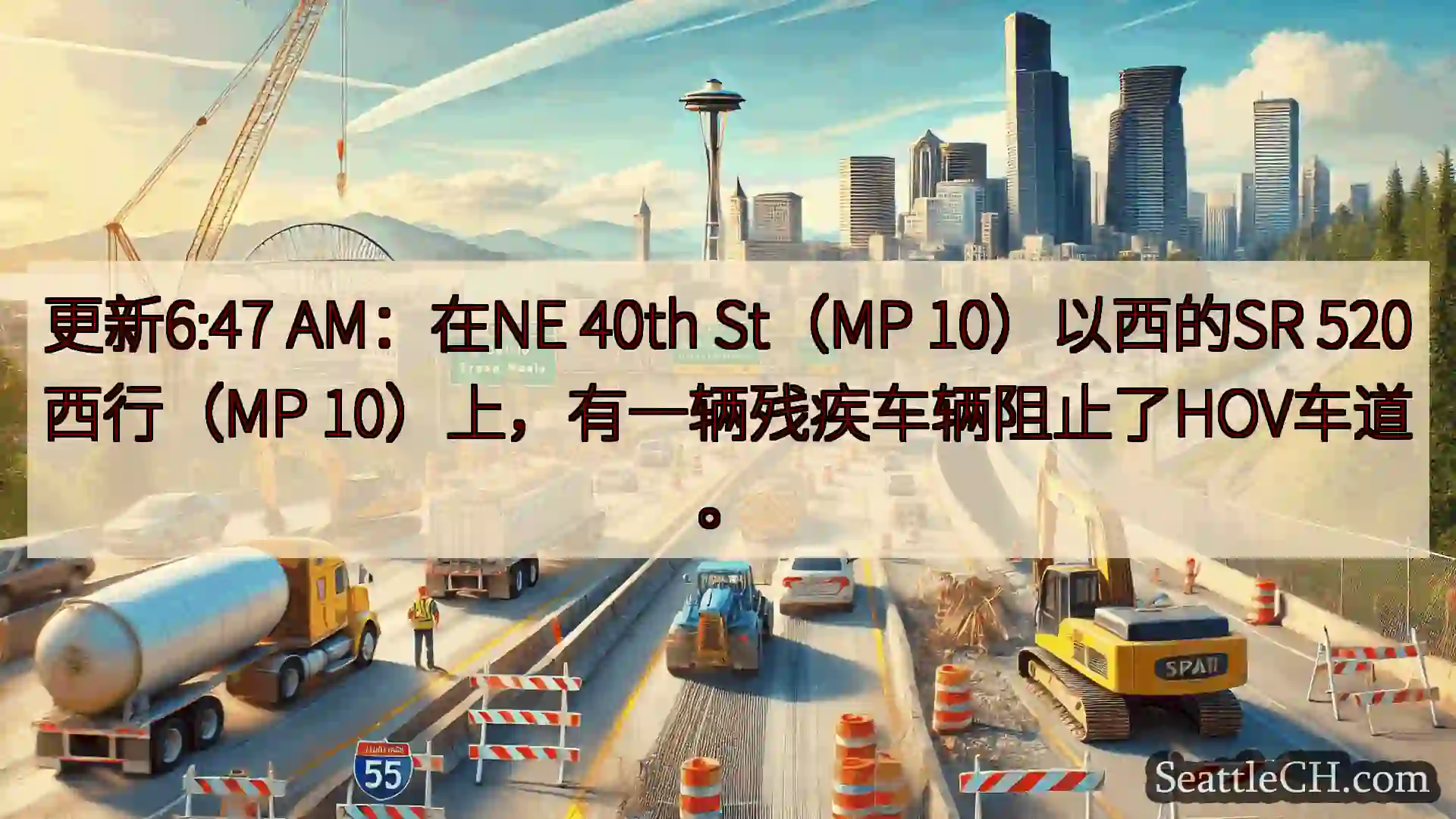 西雅图交通新闻 更新6:47 AM：在NE 40th St（MP 10）以西的SR