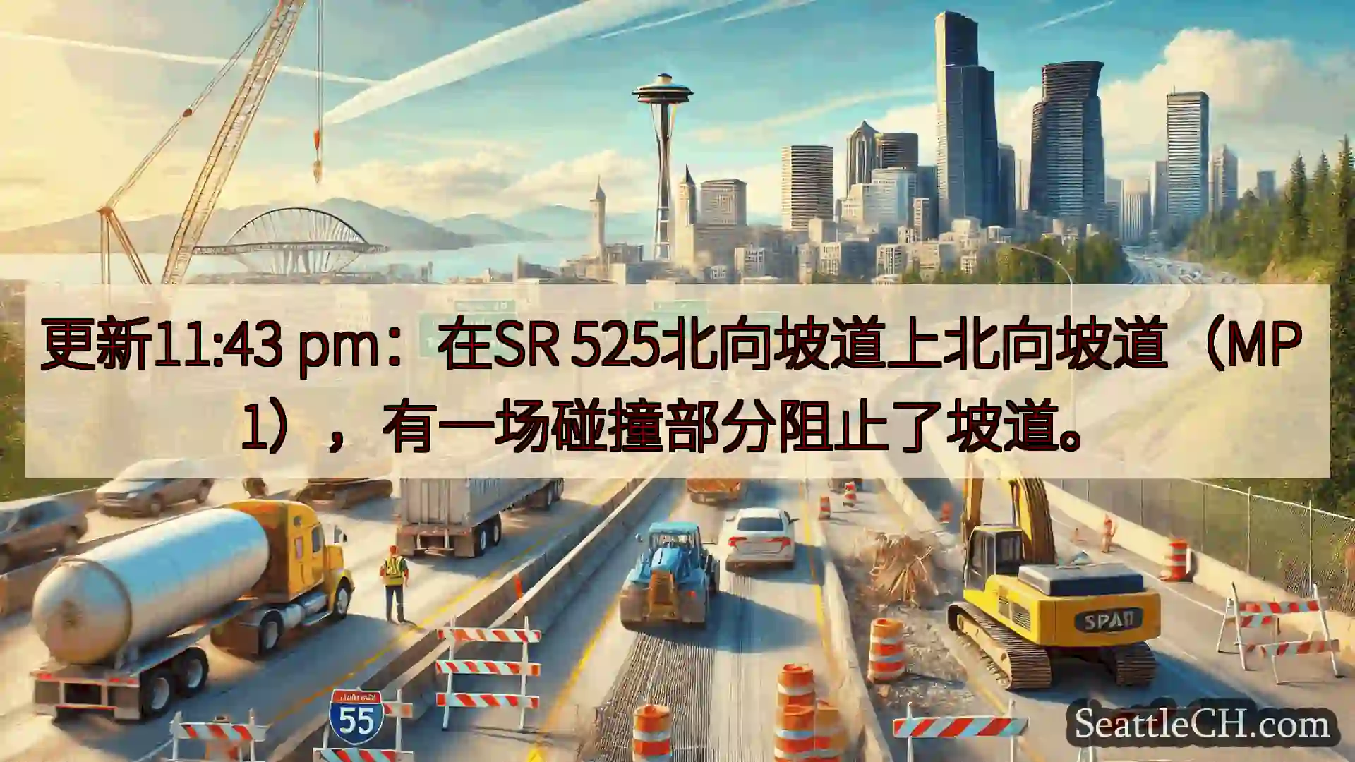 西雅图交通新闻 更新11:43 pm：在SR 525北向坡道上北向坡道（MP