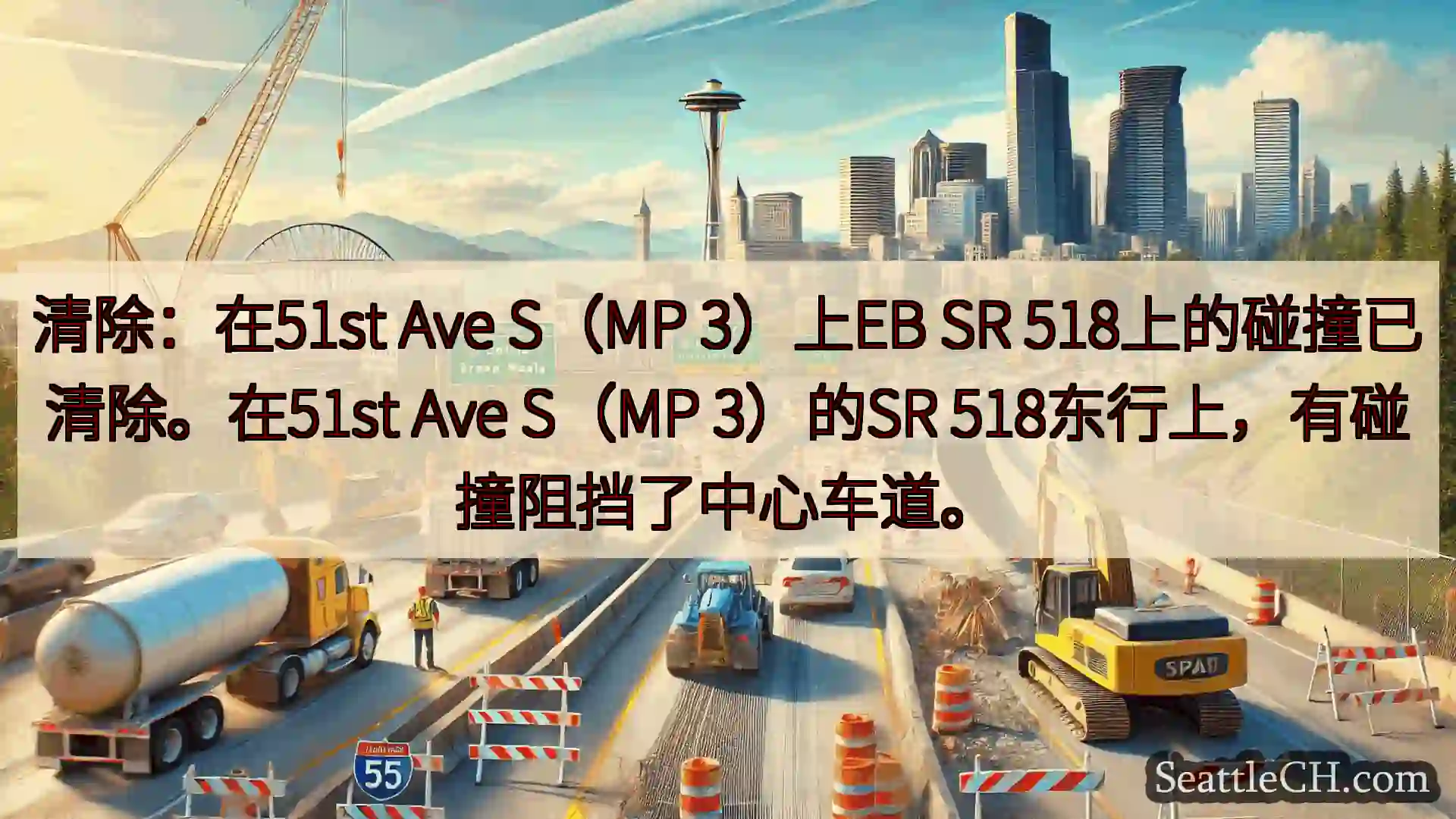 西雅图交通新闻 清除：在51st Ave S（MP 3）上EB SR