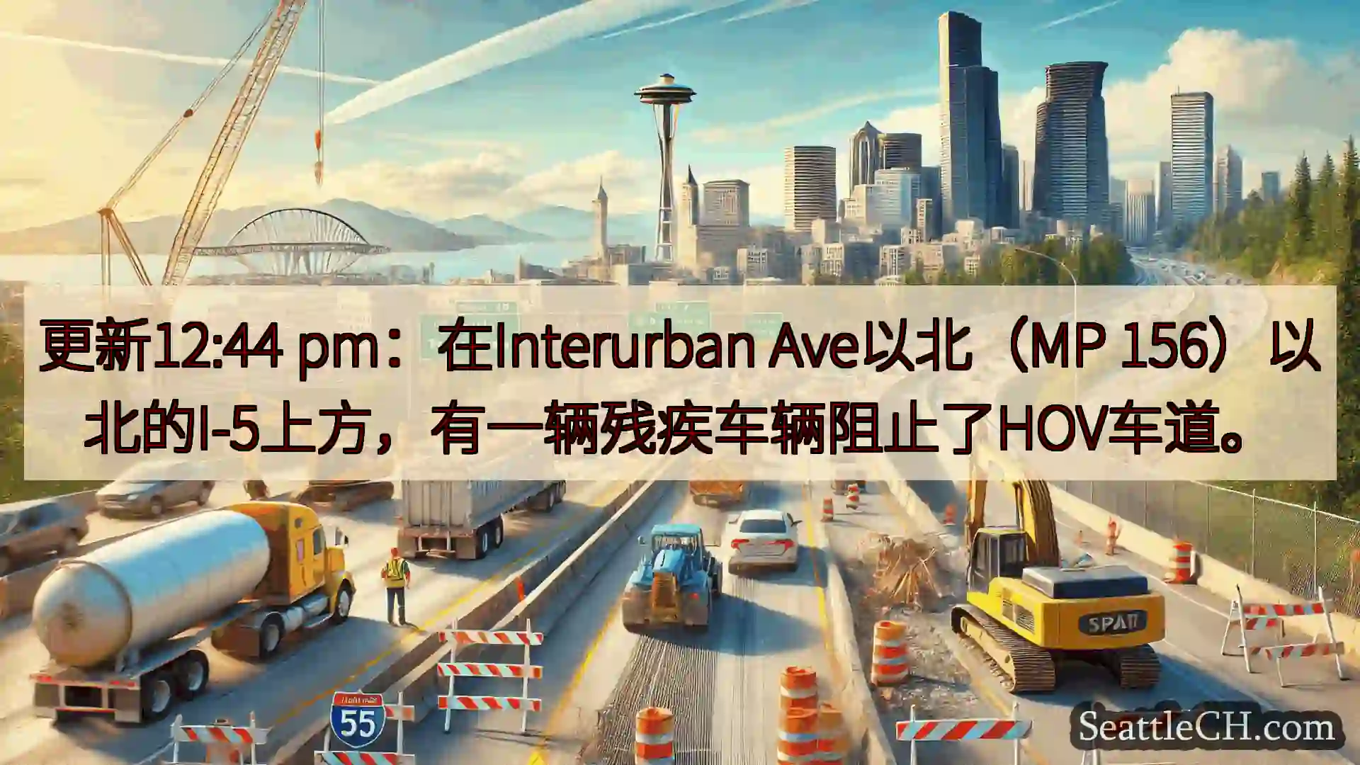 西雅图交通新闻 更新12:44 pm：在Interurban Ave以北（MP