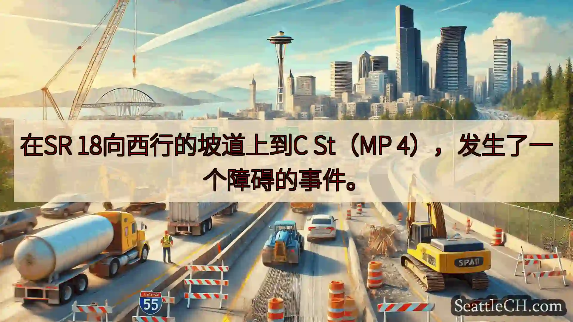 西雅图交通新闻 在SR 18向西行的坡道上到C St（MP